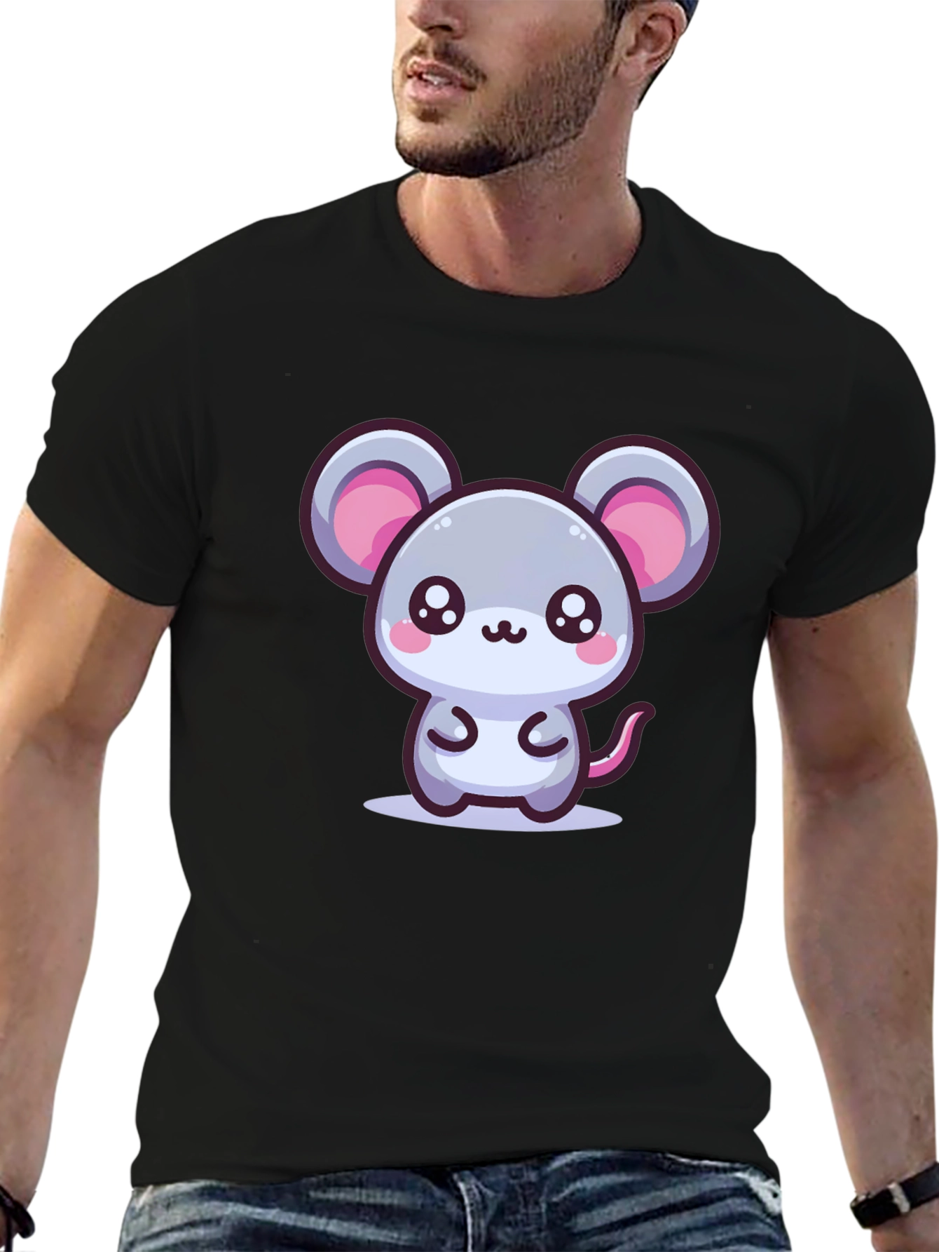 Black Cute Mouse Graphic Tee - Kawaii Style view 6