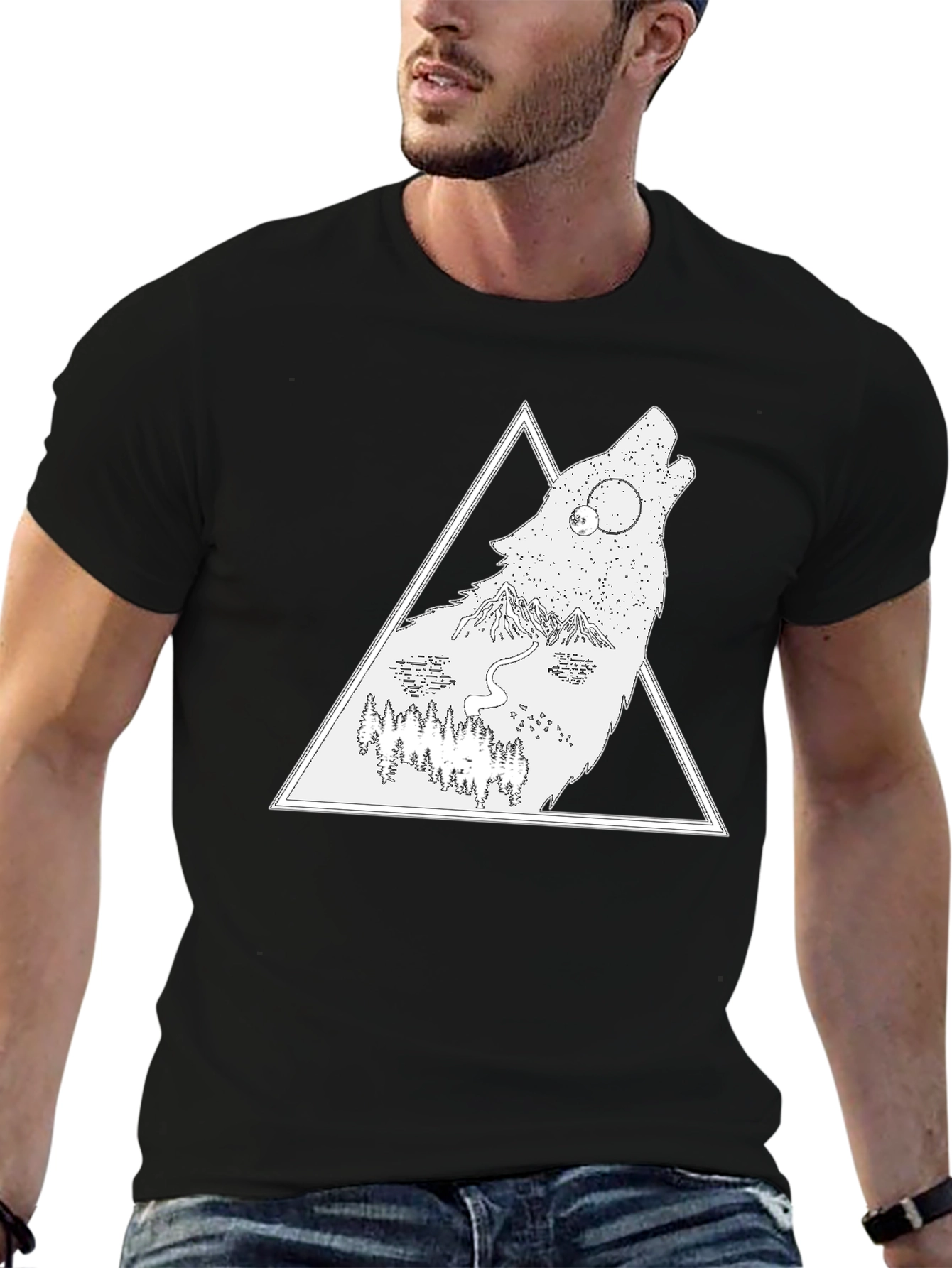 Black Wolf Nature Scene Graphic Tee - Black view 6