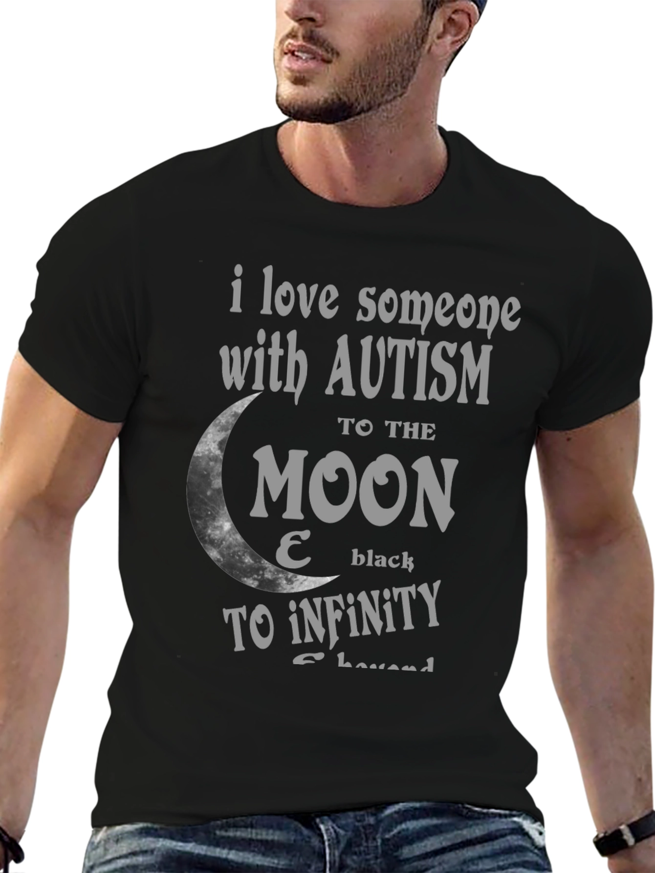 Black Autism Awareness Tee: Love to the Moon & Back T-Shirt view 6