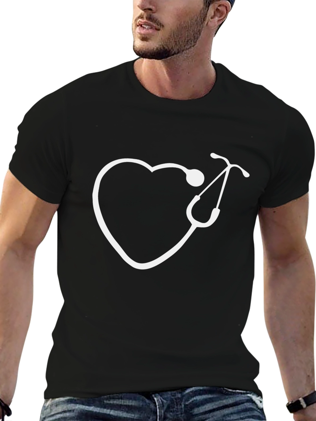 Black Heart Stethoscope Graphic Tee - Black Cotton view 6