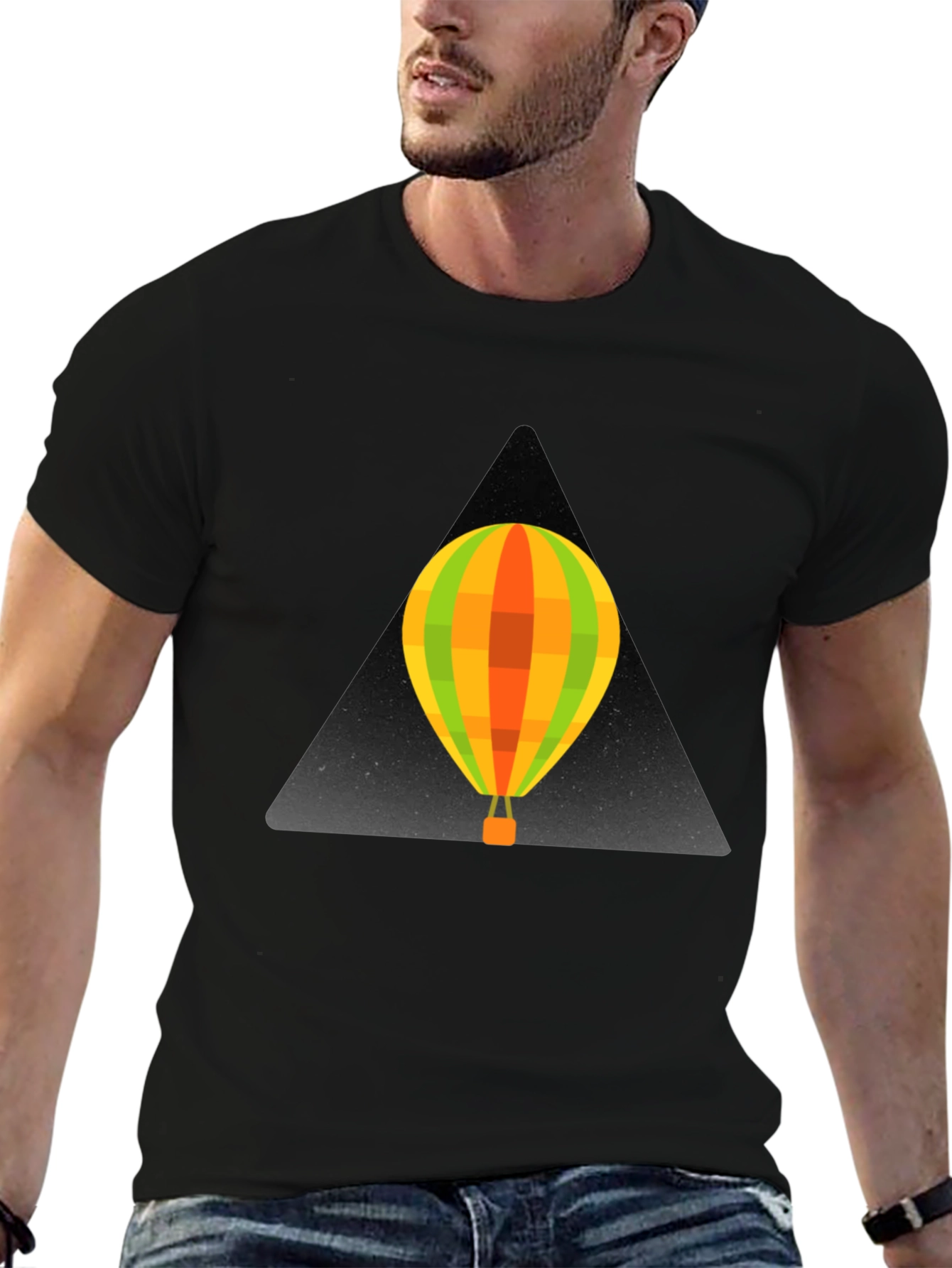 Black Stylish Black T-Shirt with Hot Air Balloon Design view 6