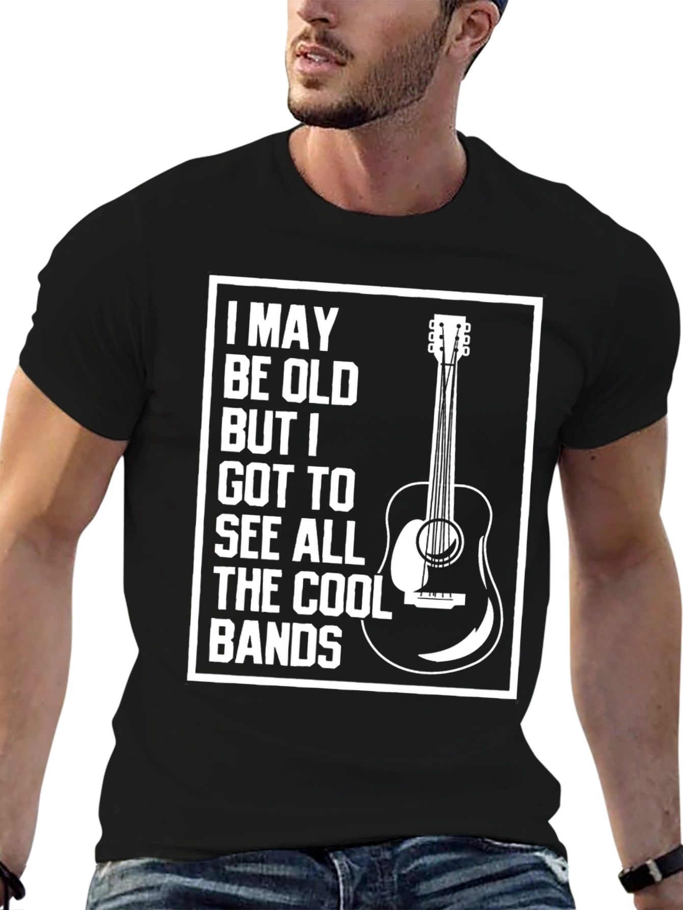 Black Cool Bands Guitar Graphic Tee view 6