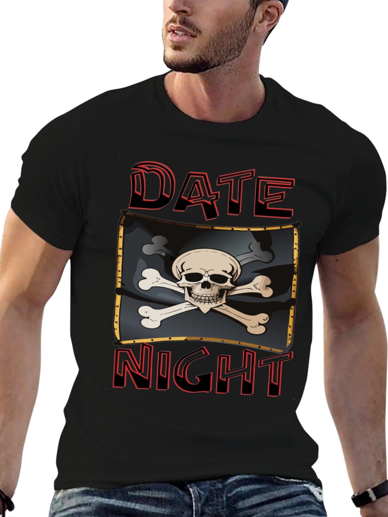 Black Date Night Skull and Crossbones Graphic T-Shirt view 6