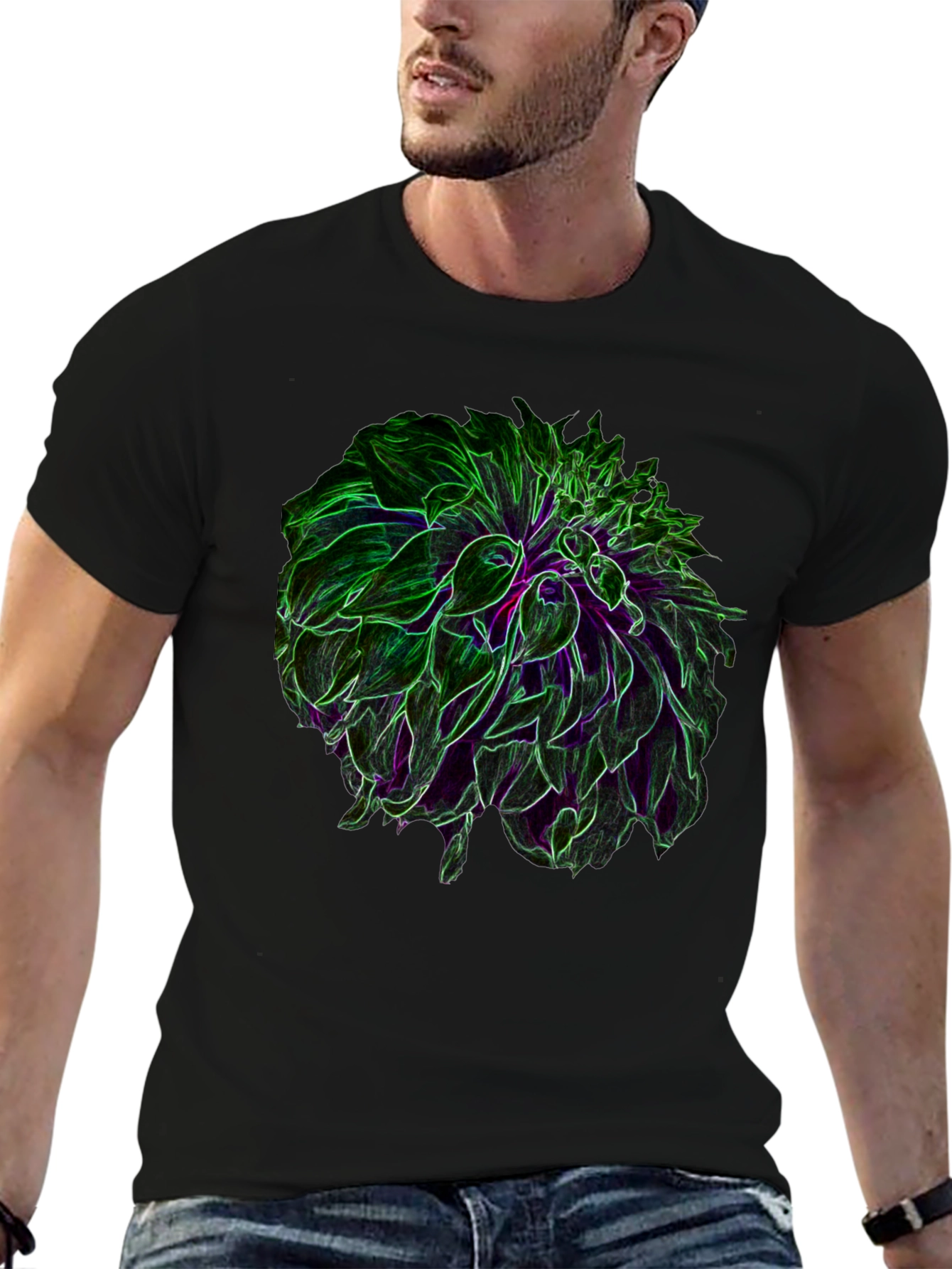 Black Neon Floral Graphic Black T-Shirt view 6