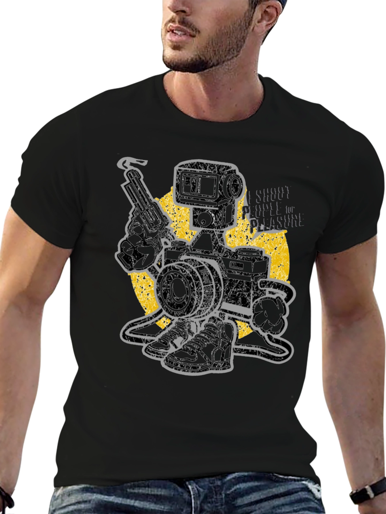 Black Retro Camera Robot T-Shirt - Shoot for Pleasure view 6