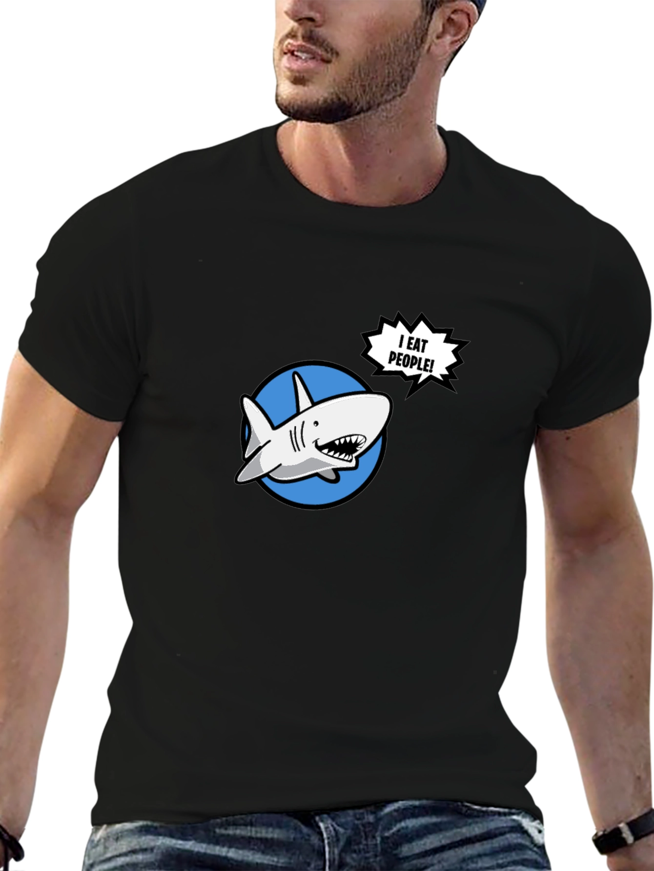 Black Funny Shark T-Shirt - I Eat People! view 6