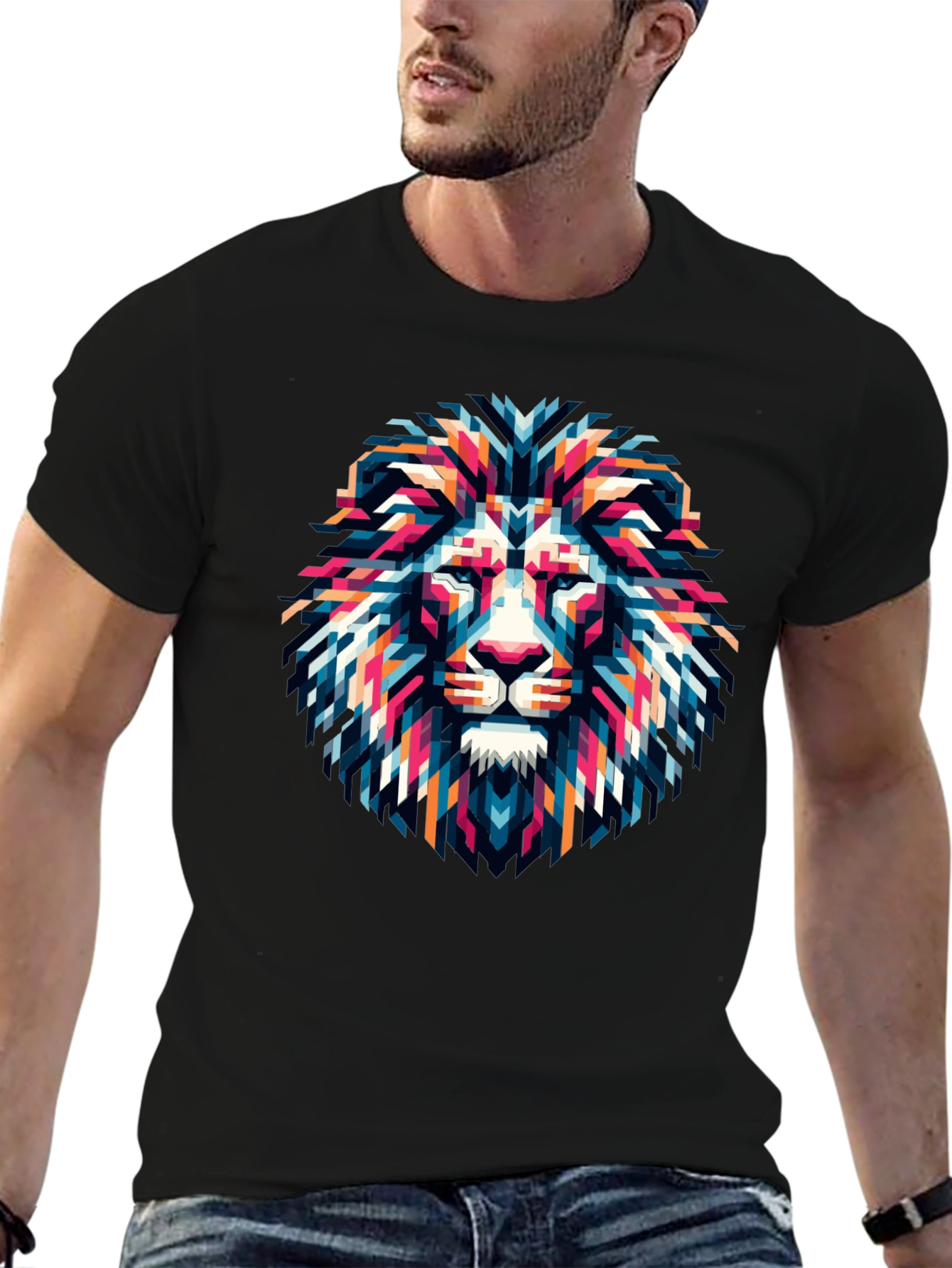 Black Geometric Lion Graphic Tee - Modern Artistic Style view 6