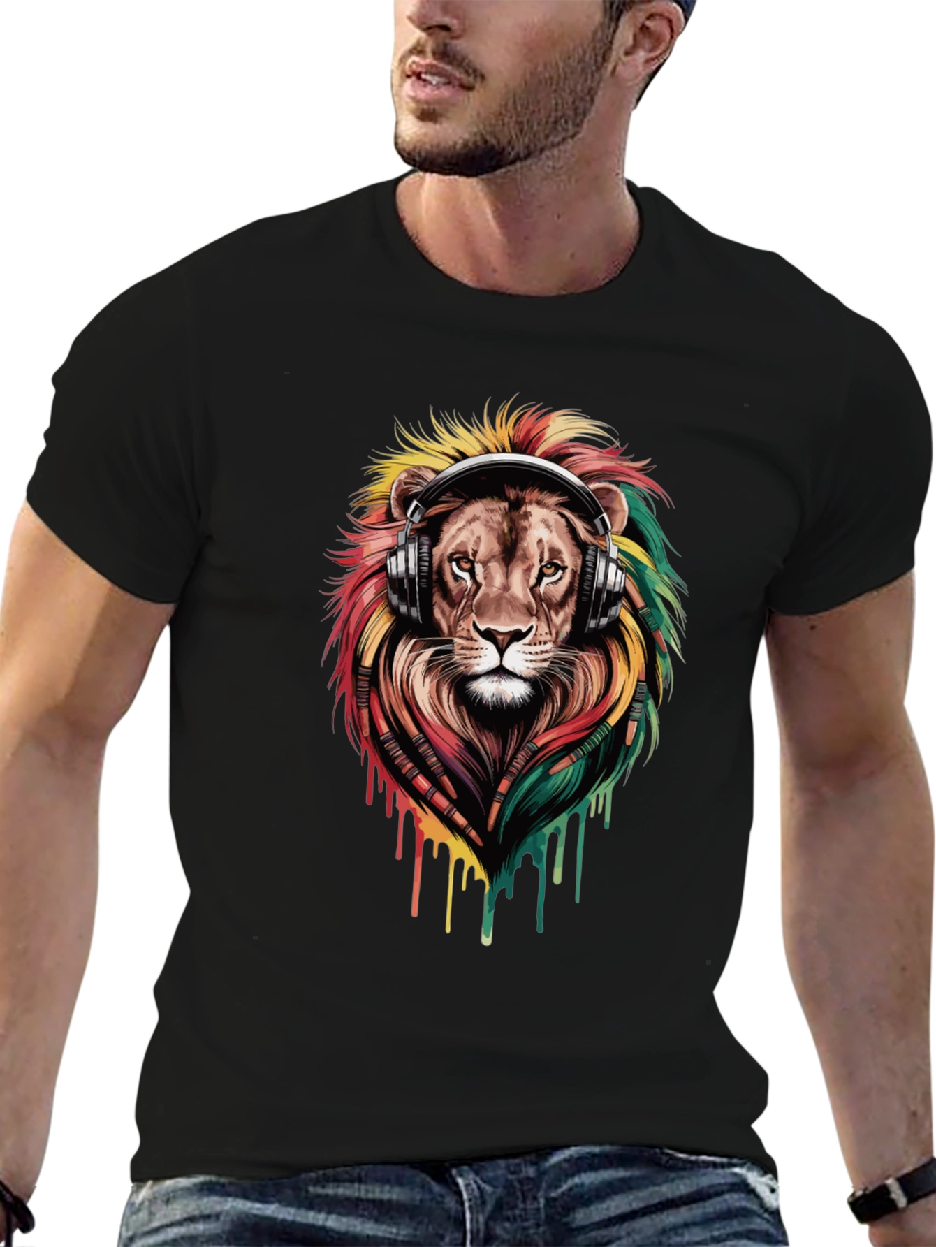 Black Lion Headphones Graphic Tee - Black view 6