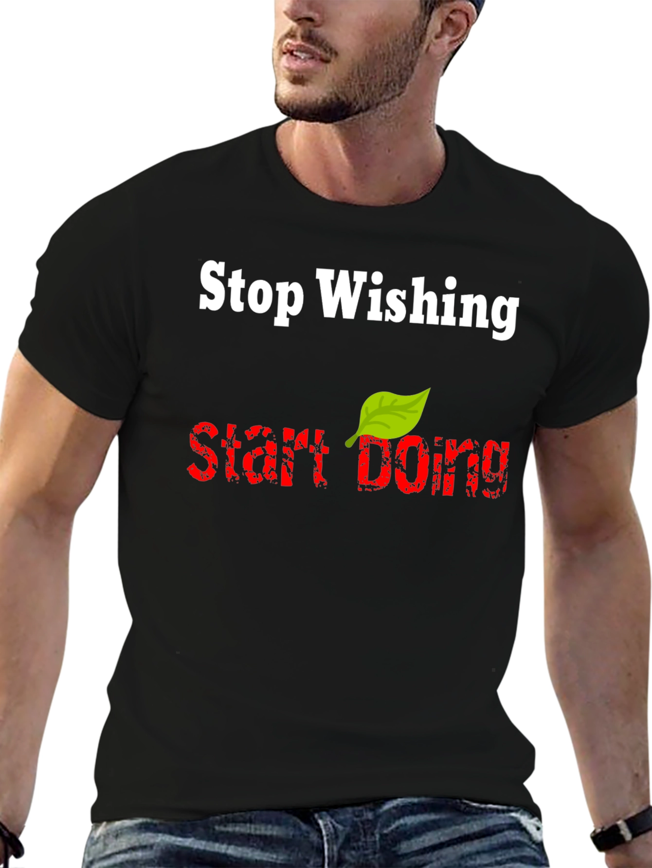 Black Stop Wishing Start Doing T-Shirt view 6