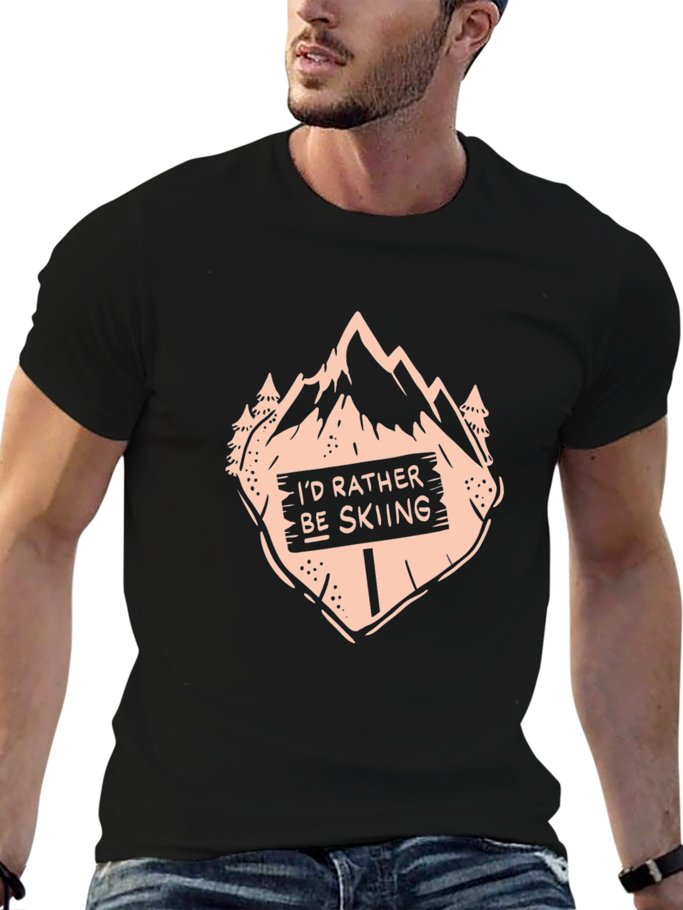 Black I'd Rather Be Skiing T-Shirt - Black view 6