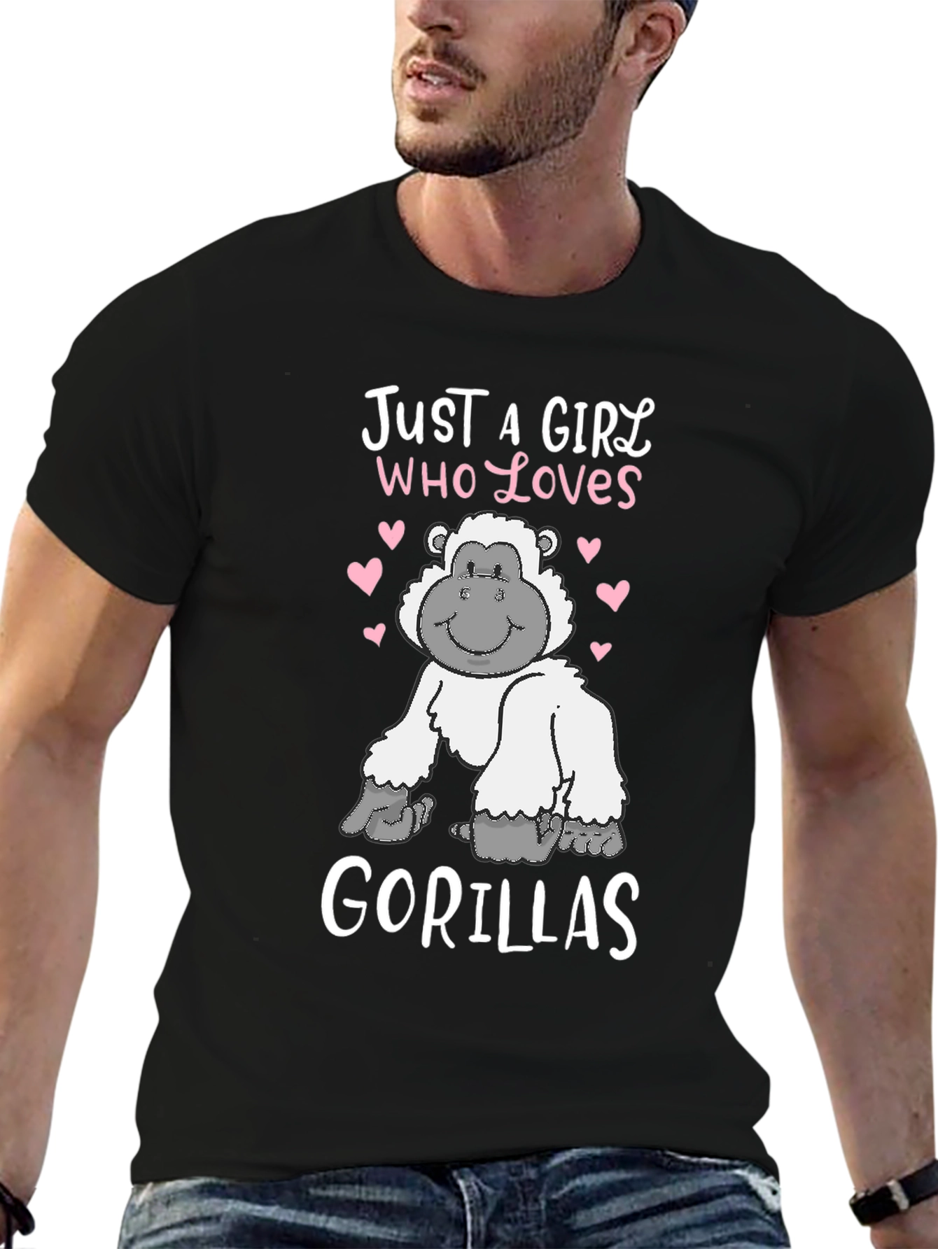 Black Just a Girl Who Loves Gorillas T-Shirt view 6