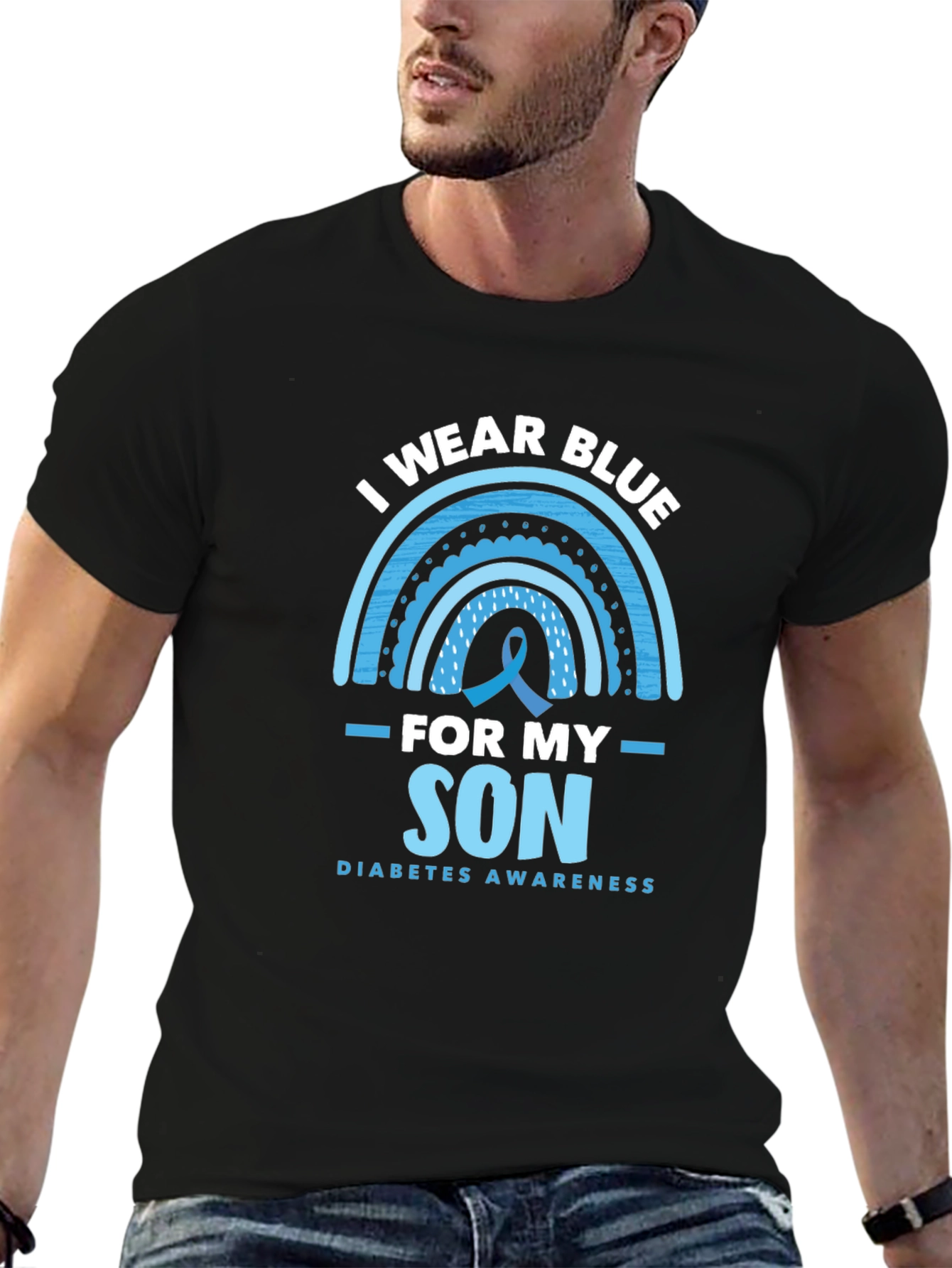 Black Diabetes Awareness T-Shirt - I Wear Blue For My Son view 6