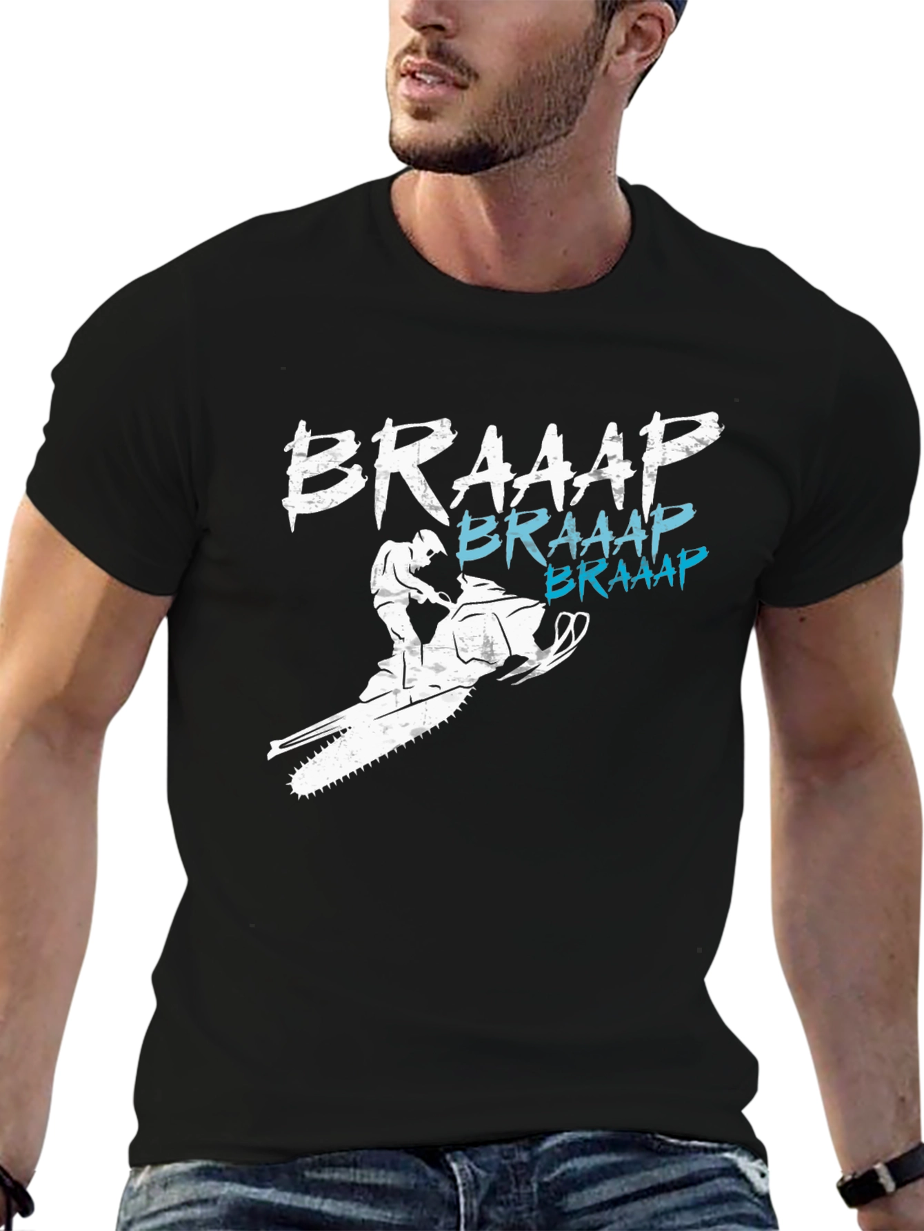 Black Braaap Snowmobile T-Shirt - Black Graphic Tee view 6
