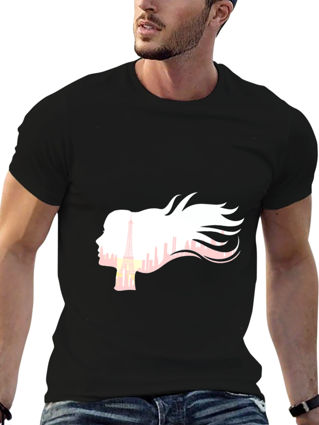 Black Paris Silhouette Graphic Tee - Stylish Black T-Shirt view 6