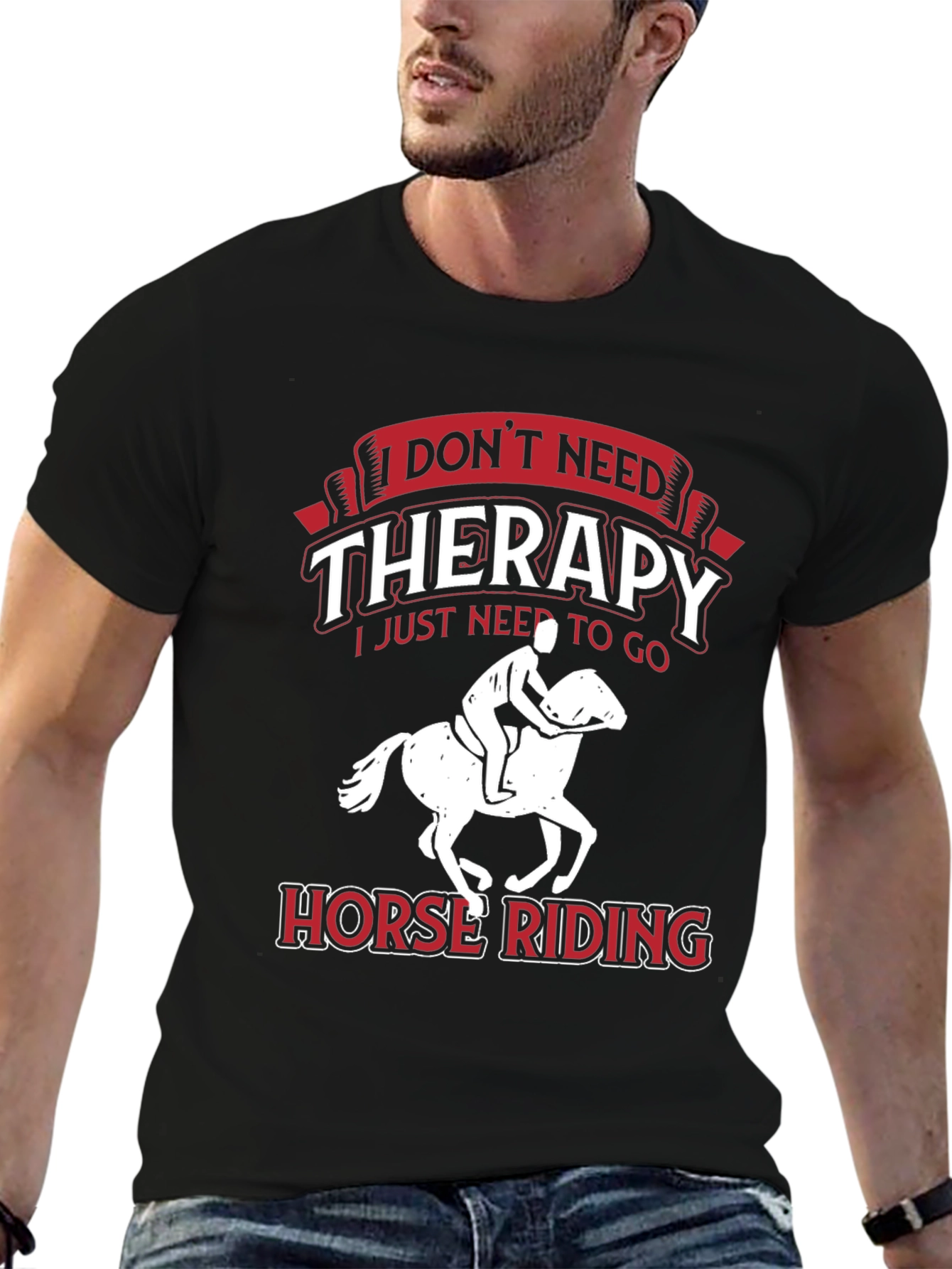 Black Horse Riding Therapy T-Shirt view 6