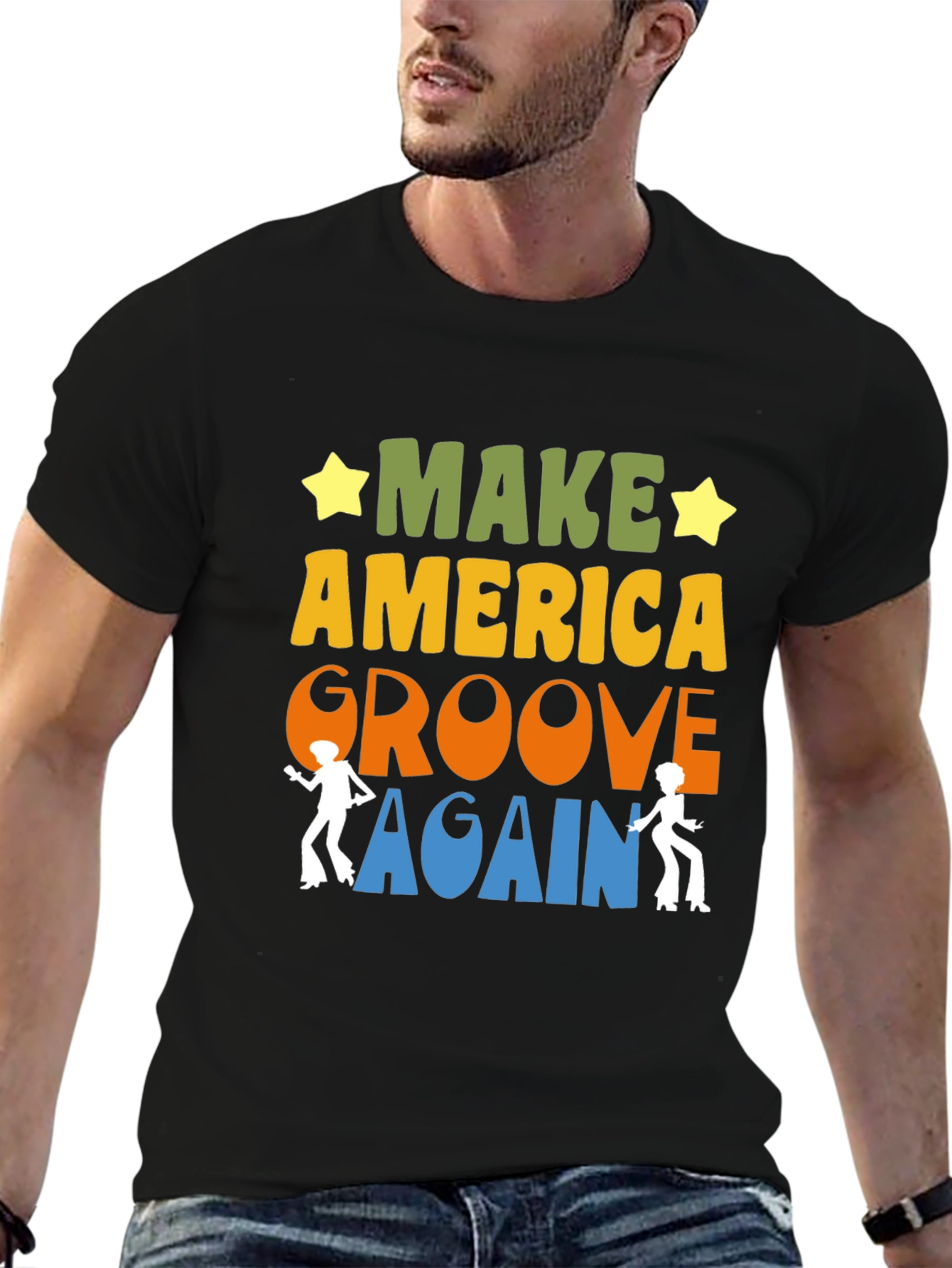 Black Make America Groove Again Retro T-Shirt view 6