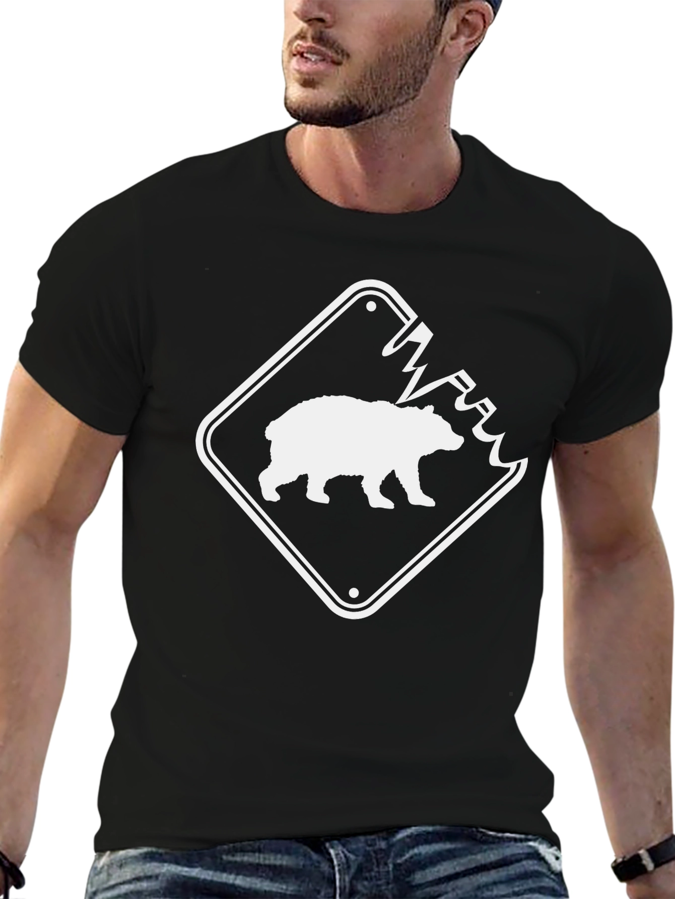 Black Bear Warning Sign T-Shirt view 6