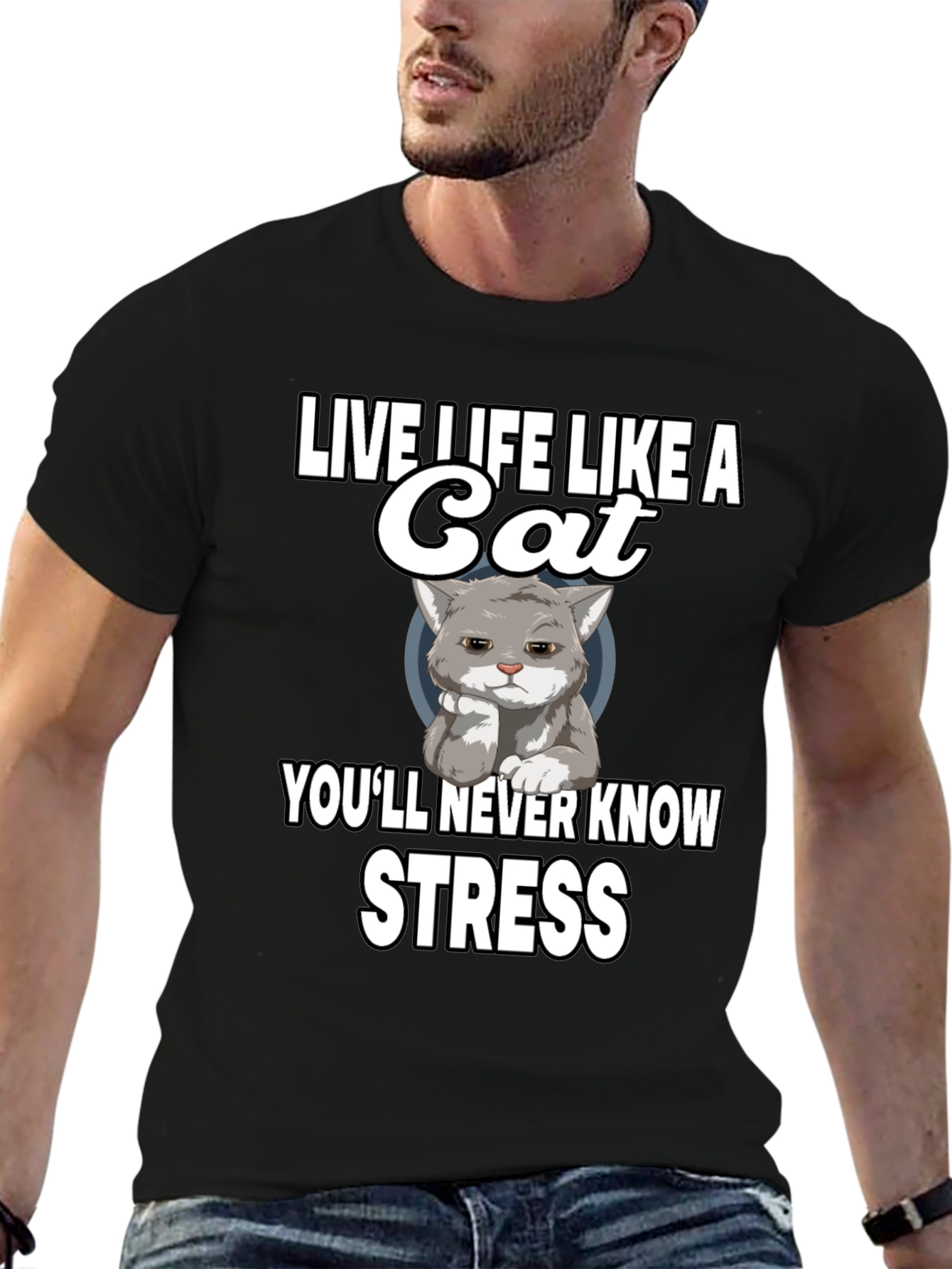 Black Live Life Like a Cat Graphic T-Shirt view 6