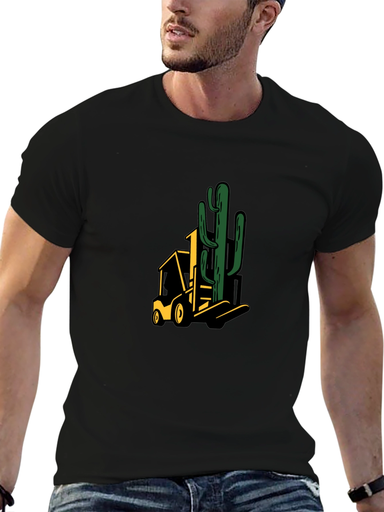 Black Cactus Forklift Graphic Tee view 6