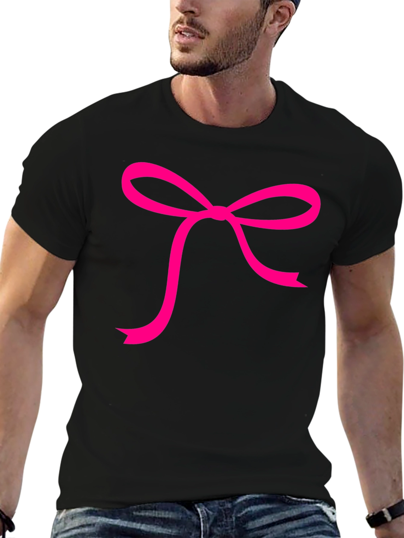Black Pink Bow Graphic Black Tee view 6