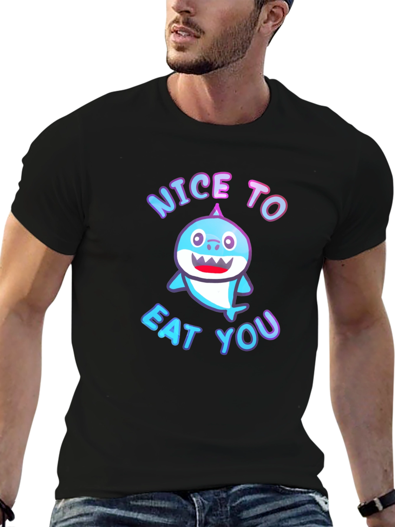 Black Nice to Eat You Shark Graphic Tee view 6