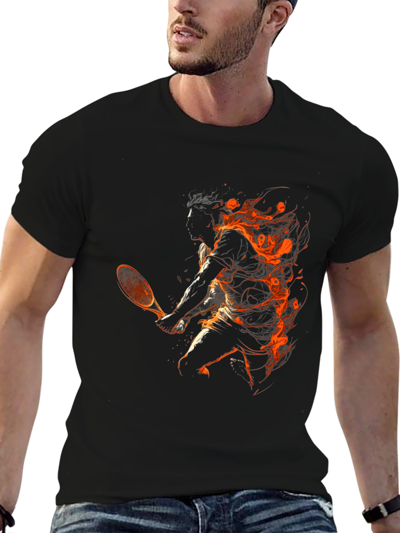 Black Tennis Flame Graphic T-Shirt - Black view 6