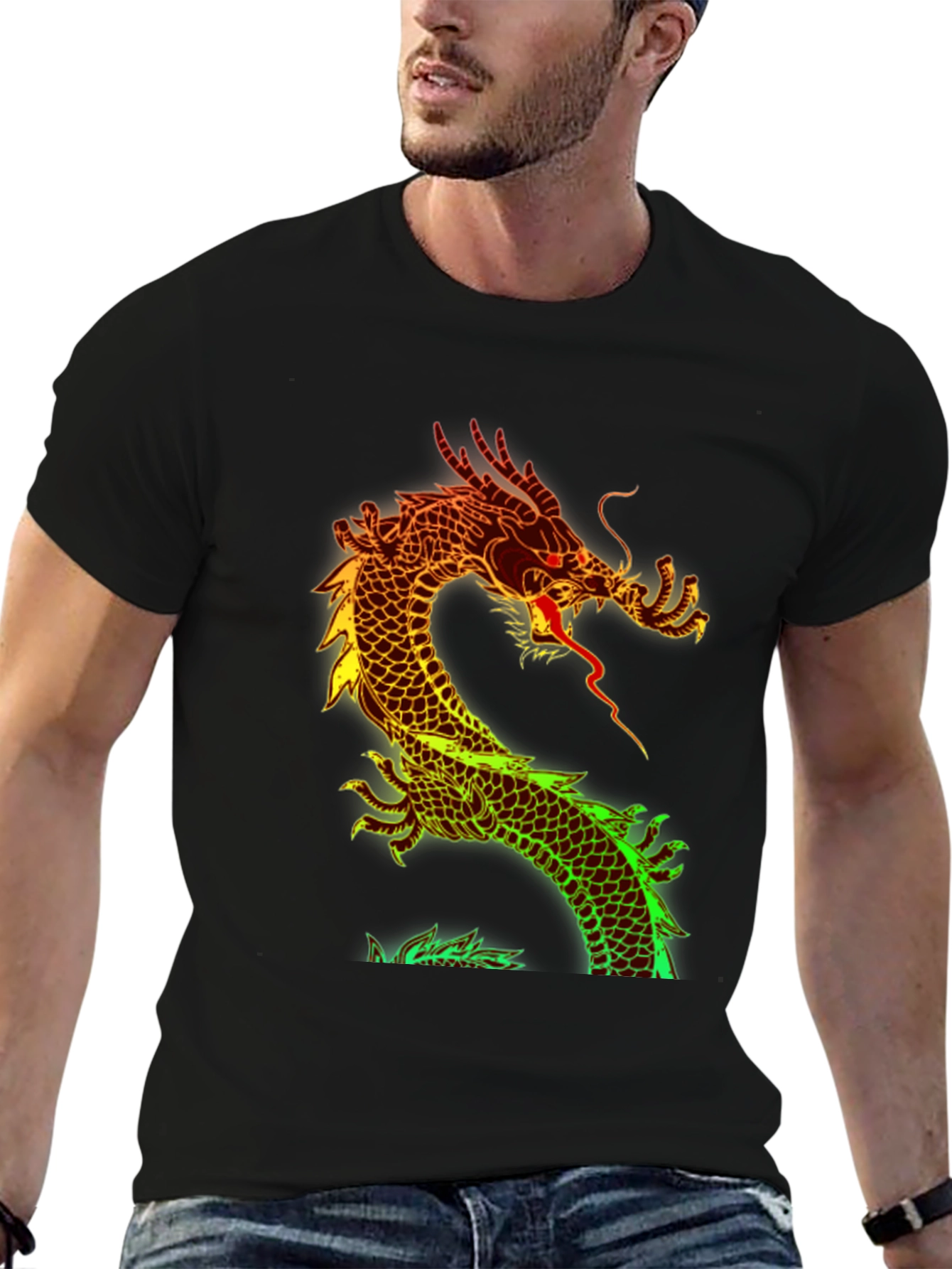 Black Dragon Graphic Print Black T-Shirt view 6