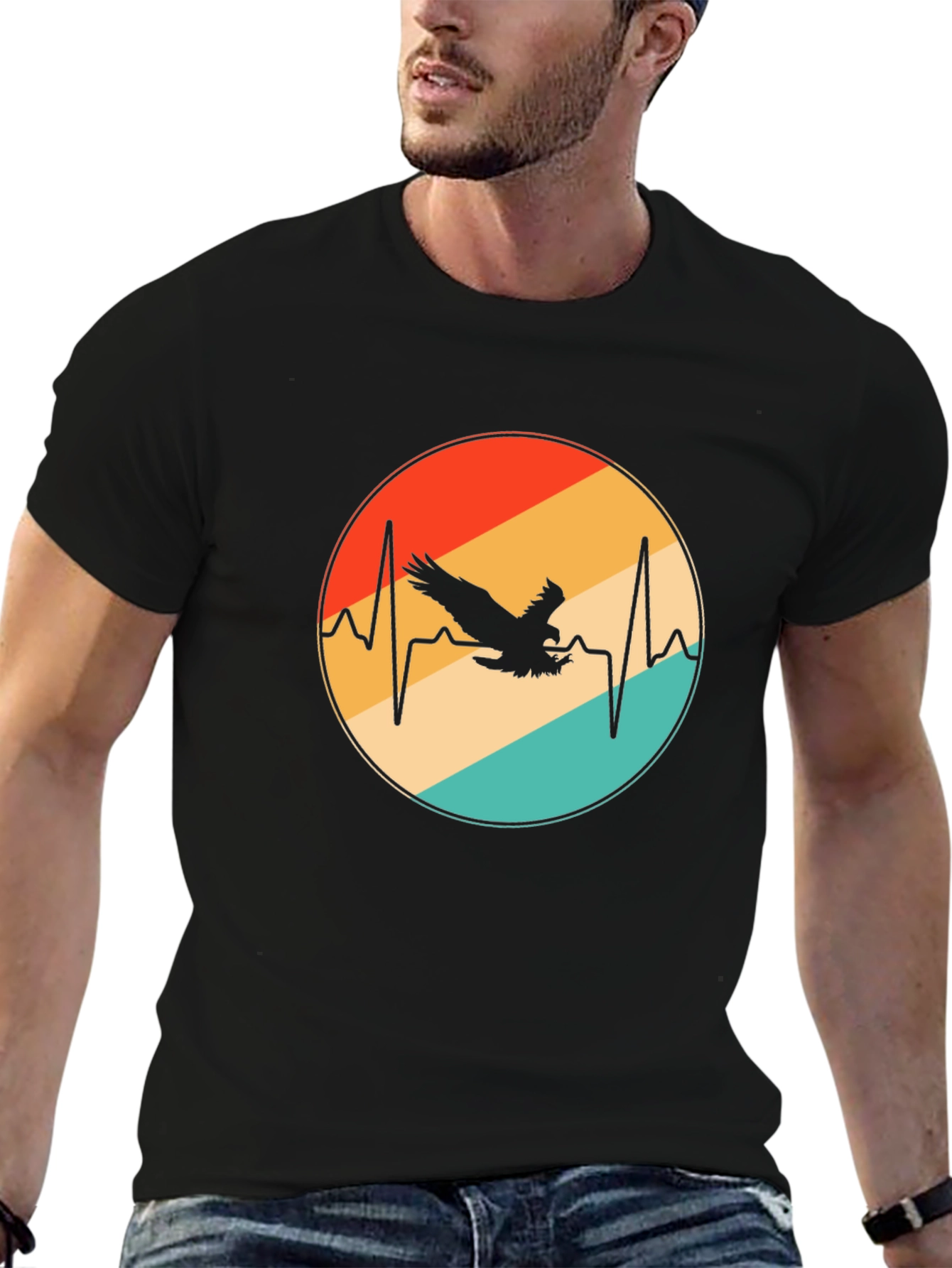 Black Eagle Heartbeat Graphic Tee - Stylish Black T-Shirt view 6
