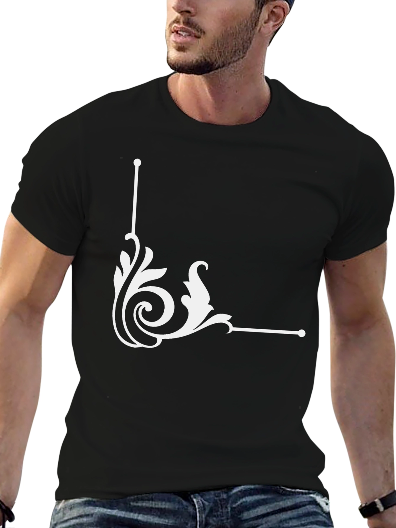 Black Elegant Swirl Graphic Black T-Shirt view 6