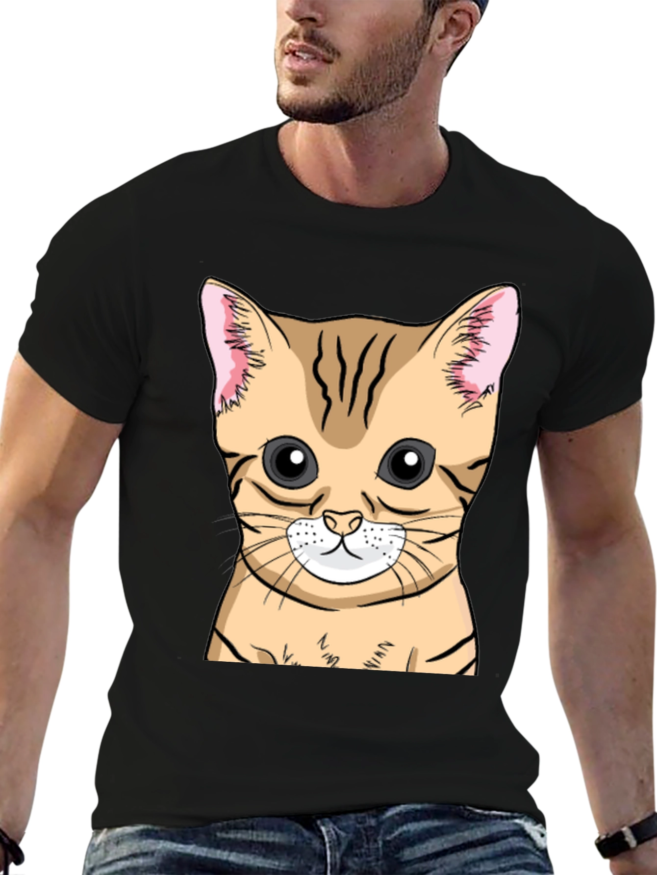 Black Cute Cat Graphic Tee - Black view 6