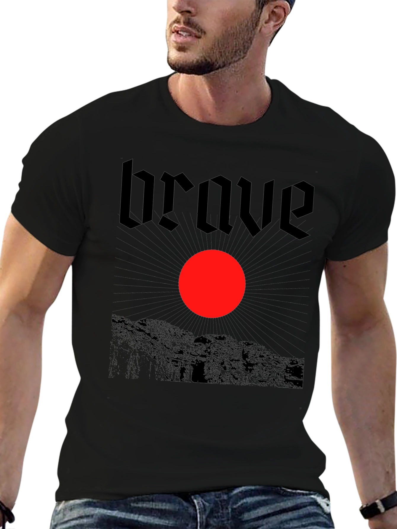Black Brave Graphic Tee - Black Cotton T-Shirt view 6