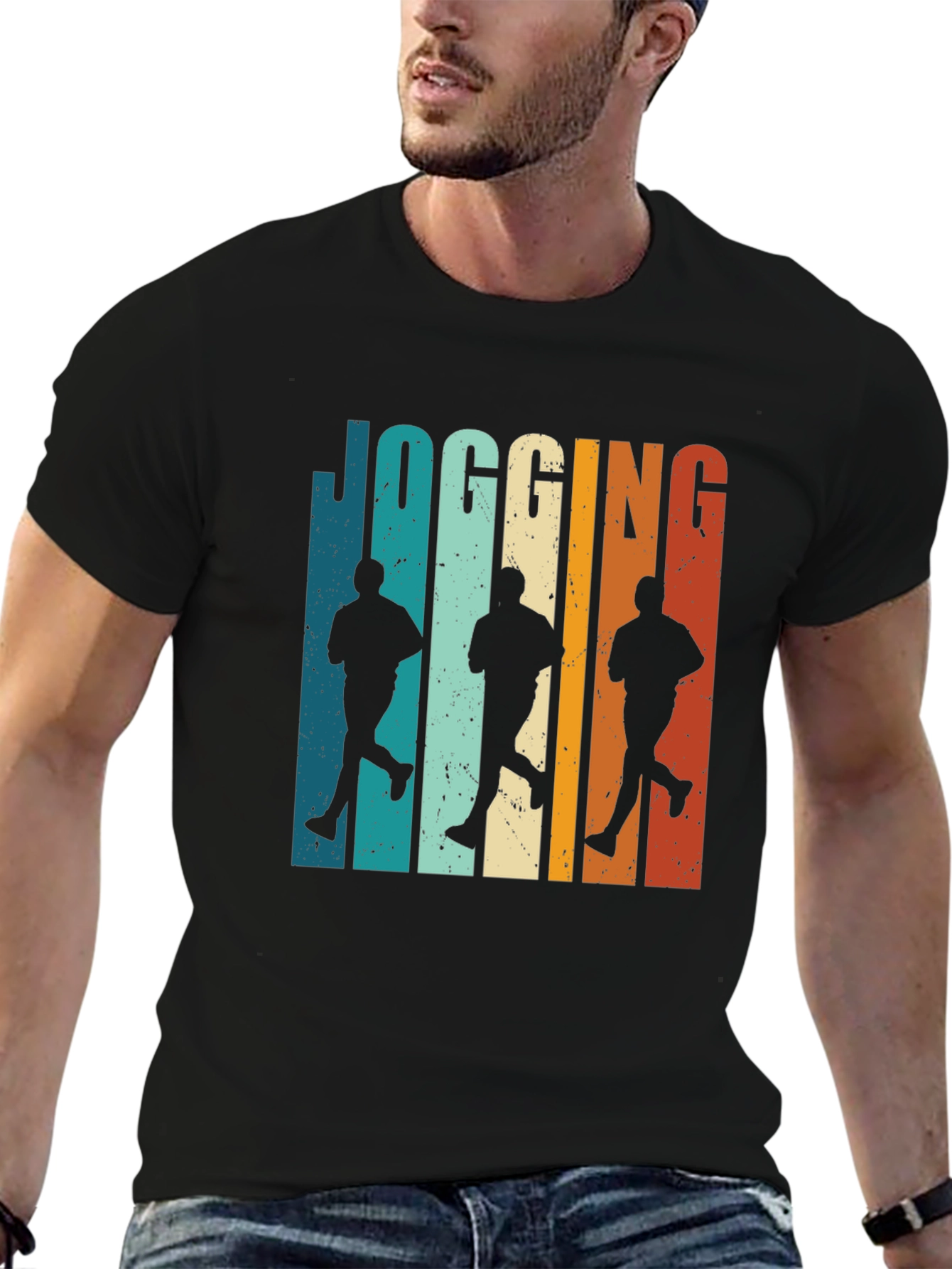 Black Retro Jogging Graphic Tee - Cool Runner Design view 6