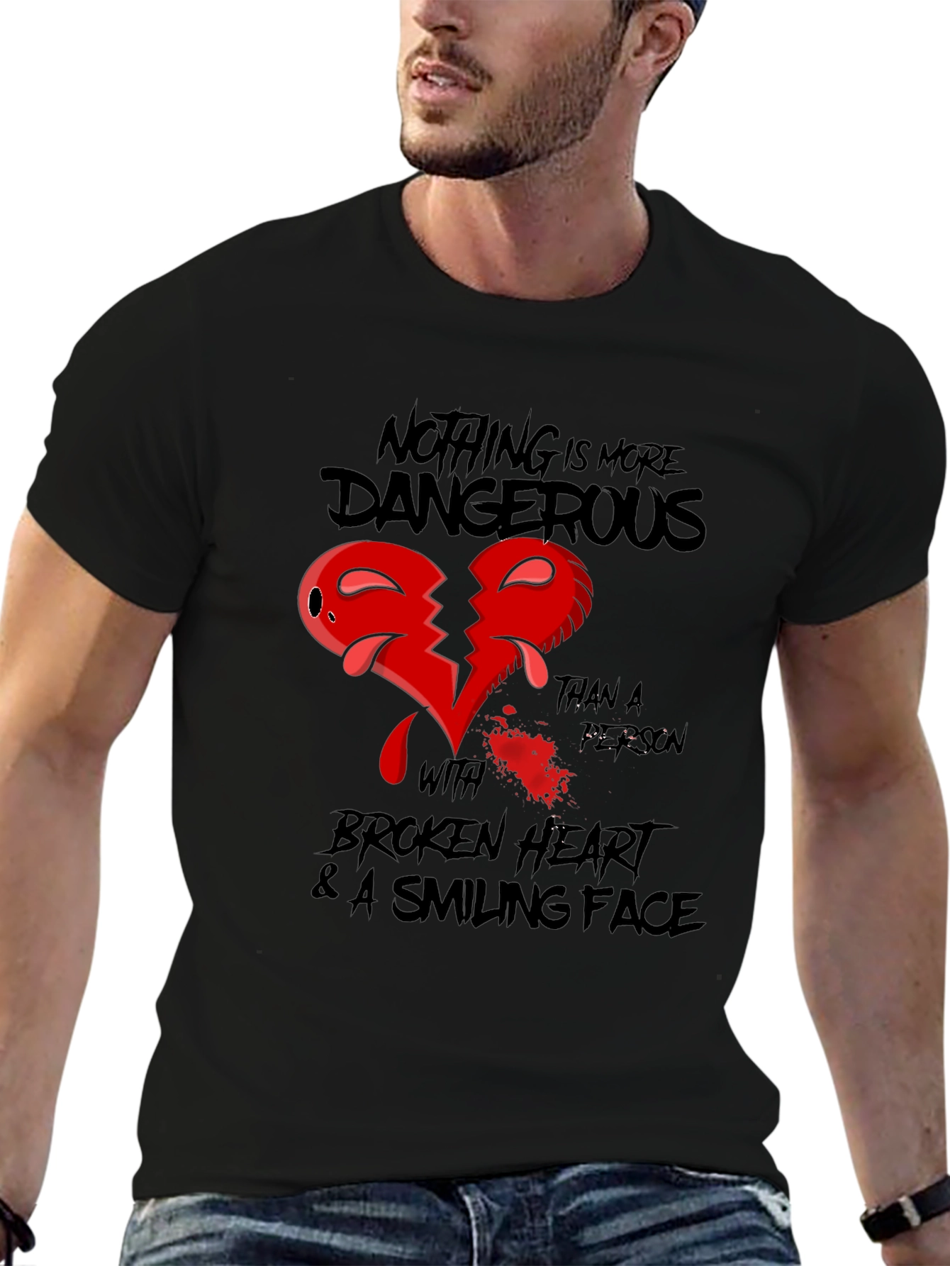 Black Dangerous Heart Graphic T-Shirt view 6