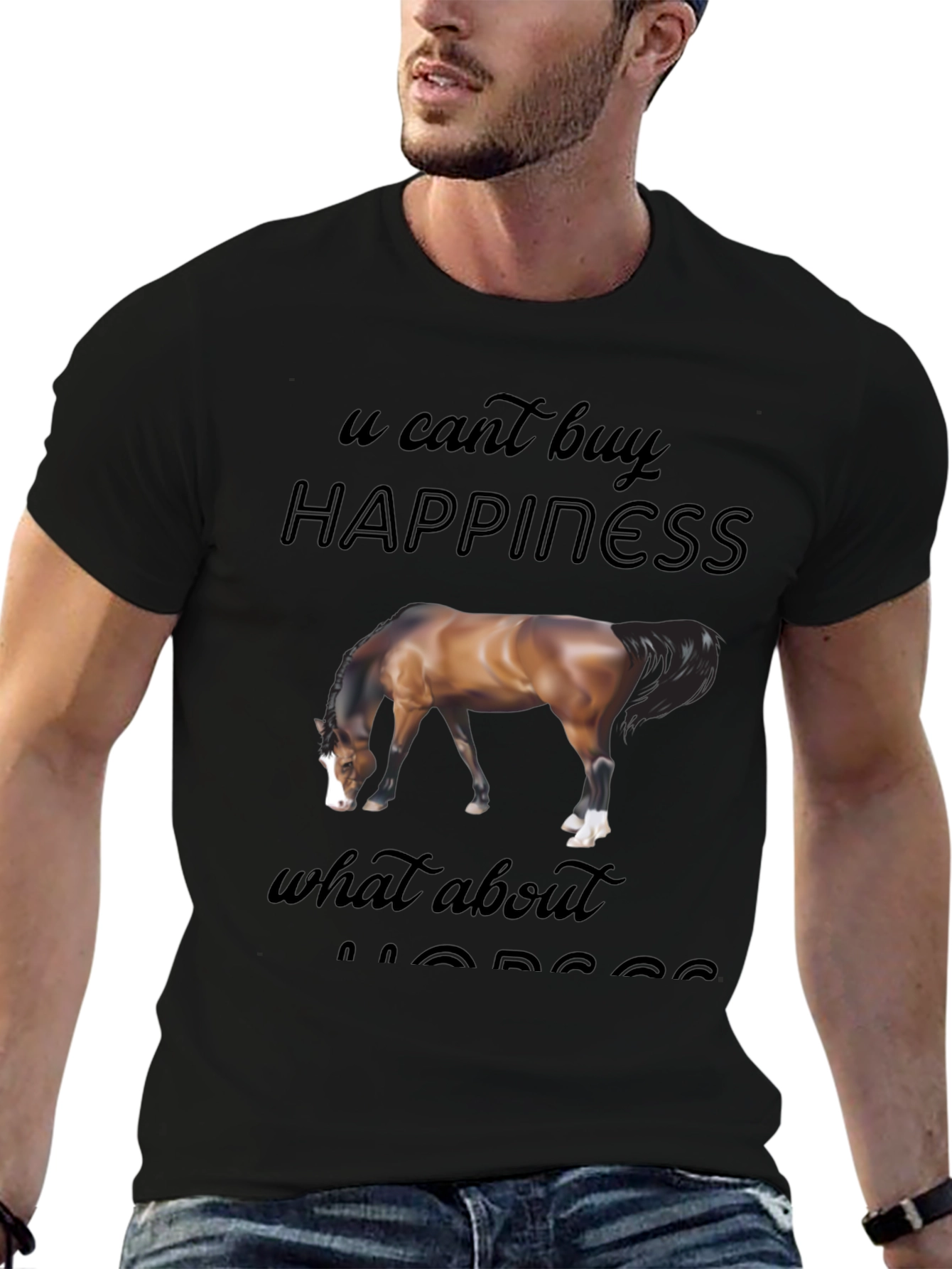 Black Horse Lover T-Shirt: Can't Buy Happiness? What About Horses? view 6
