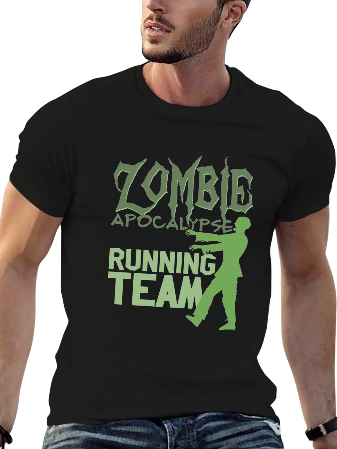 Black Zombie Apocalypse Running Team Graphic T-Shirt view 6