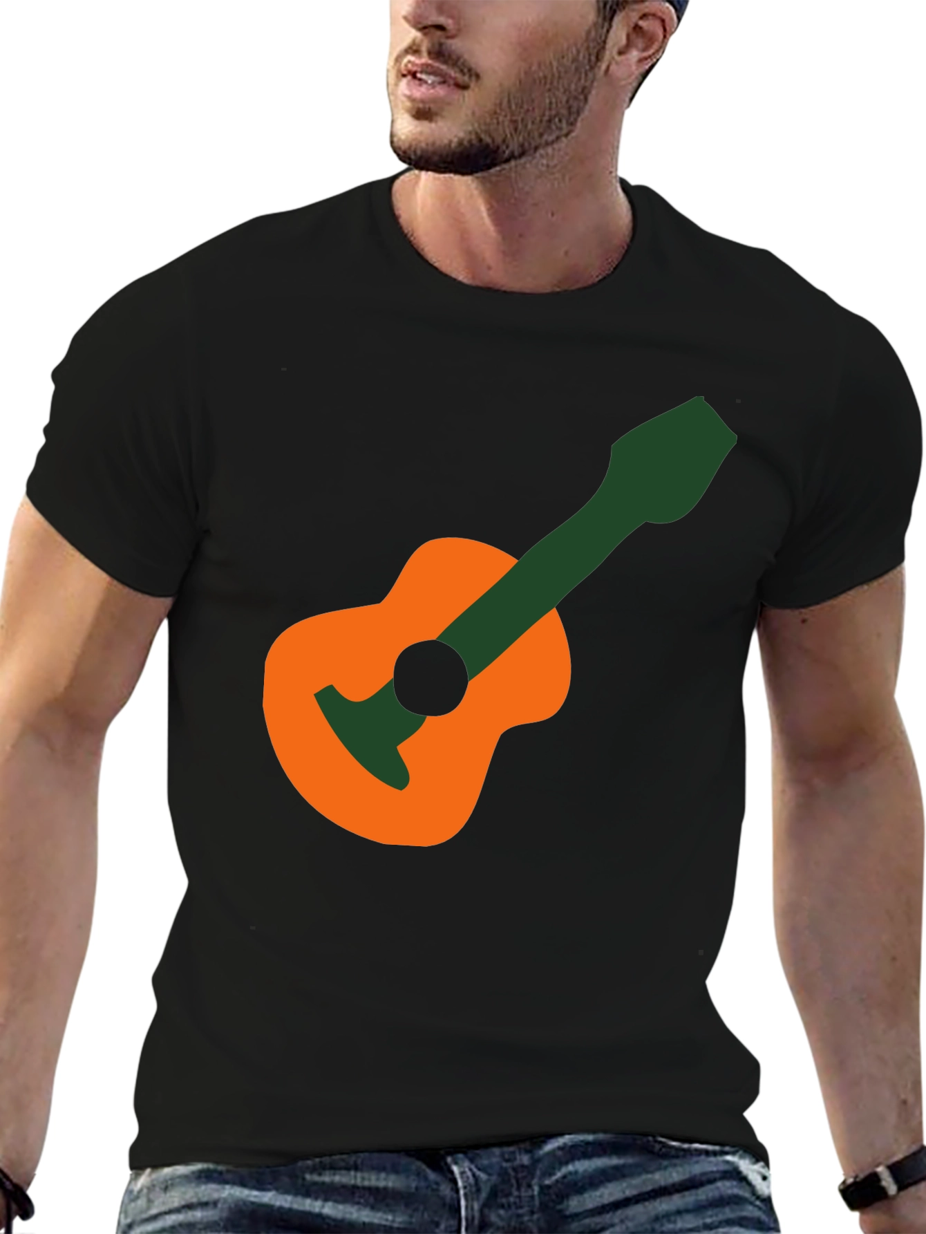 Black Guitar Graphic T-Shirt - Black Cotton Tee view 6