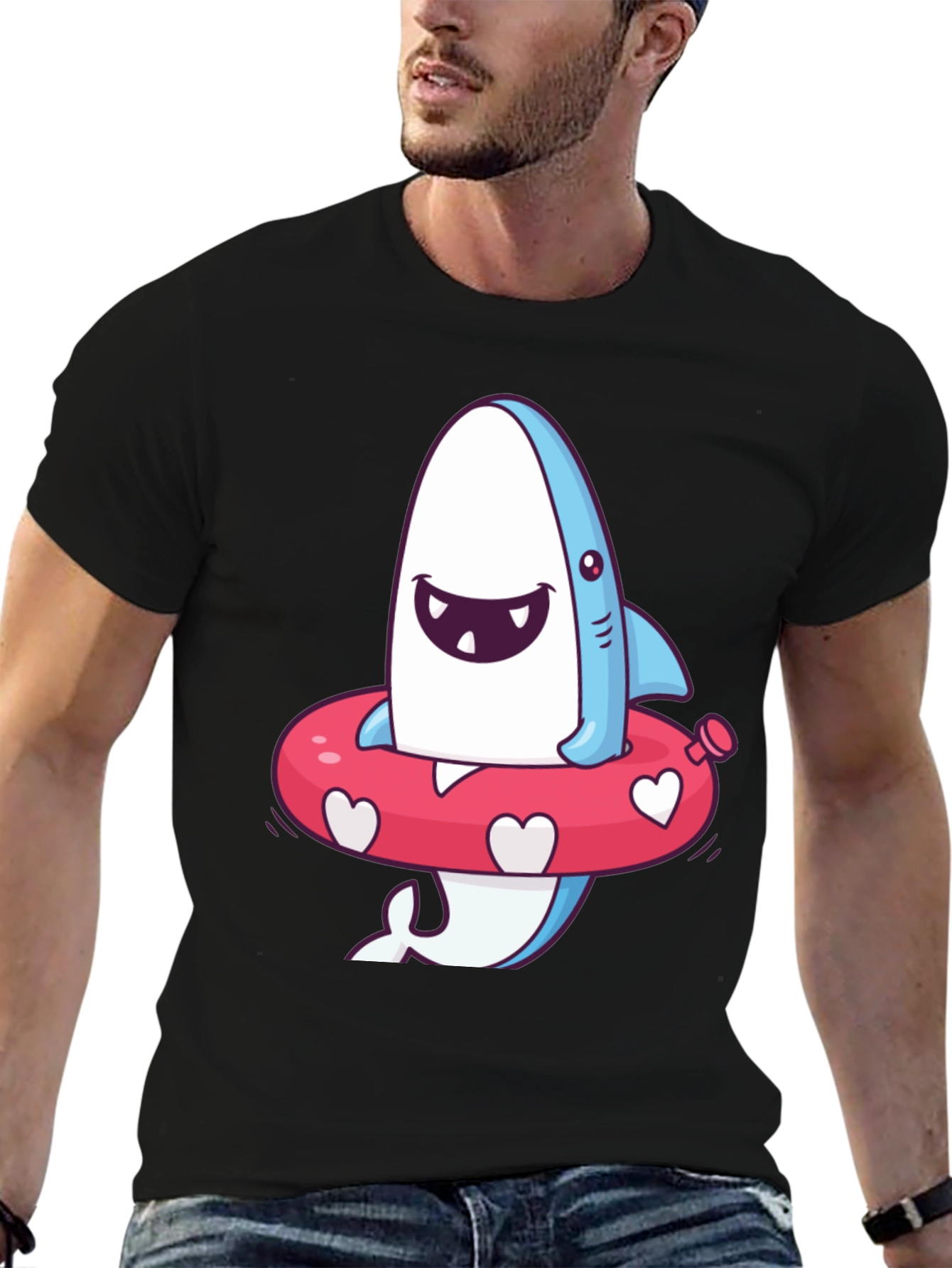 Black Cartoon Shark T-Shirt - Fun Summer Style view 6