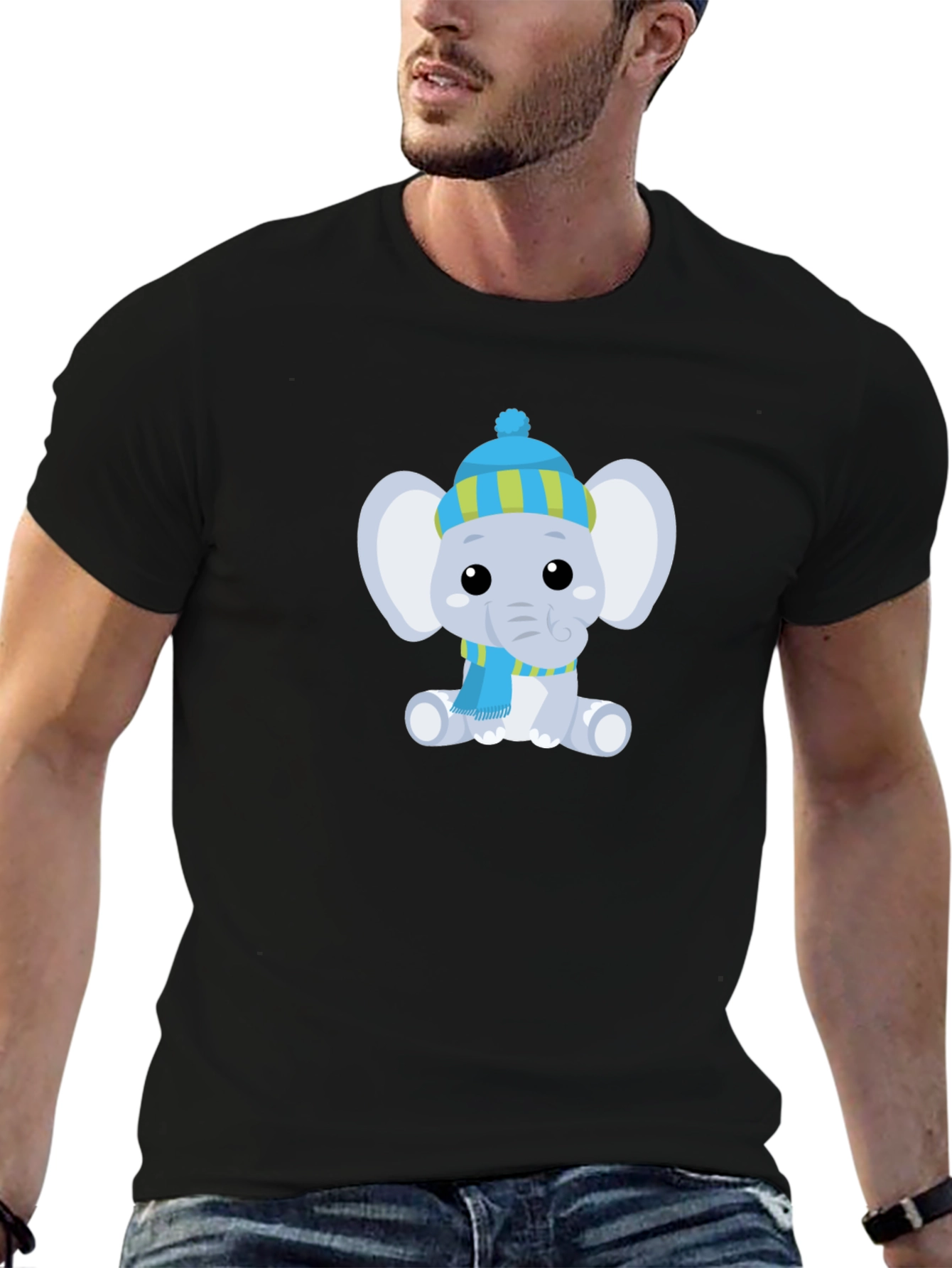 Black Cute Elephant with Hat Graphic Tee view 6