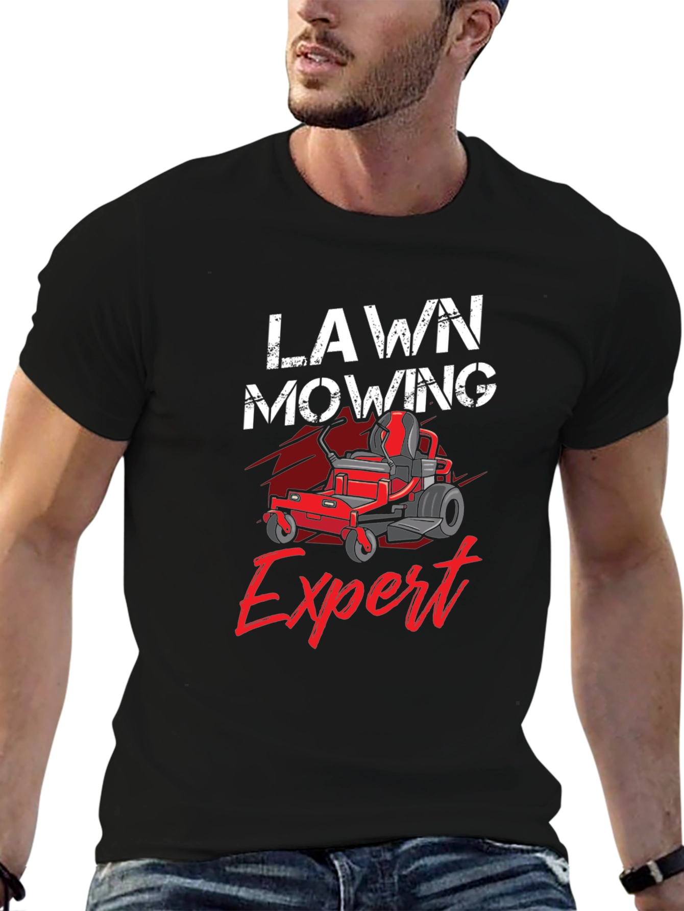 Black Lawn Mowing Expert T-Shirt view 6