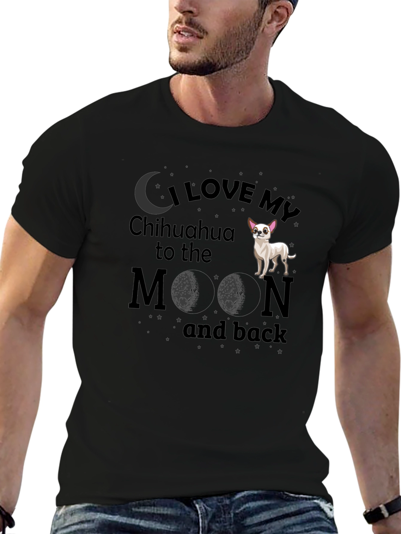 Black I Love My Chihuahua to the Moon and Back T-Shirt view 6