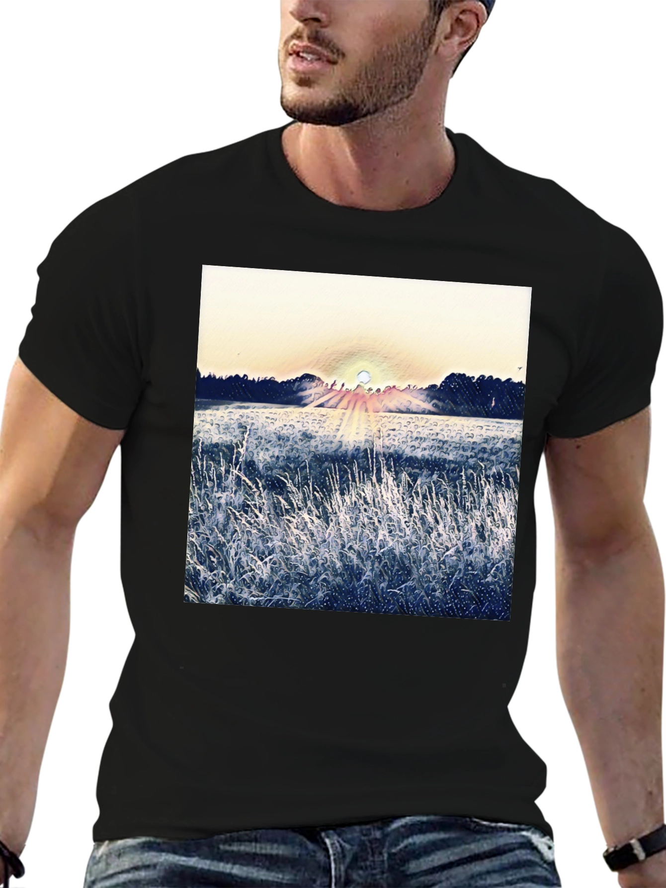 Black Nature Sunrise Graphic T-Shirt - Black view 6