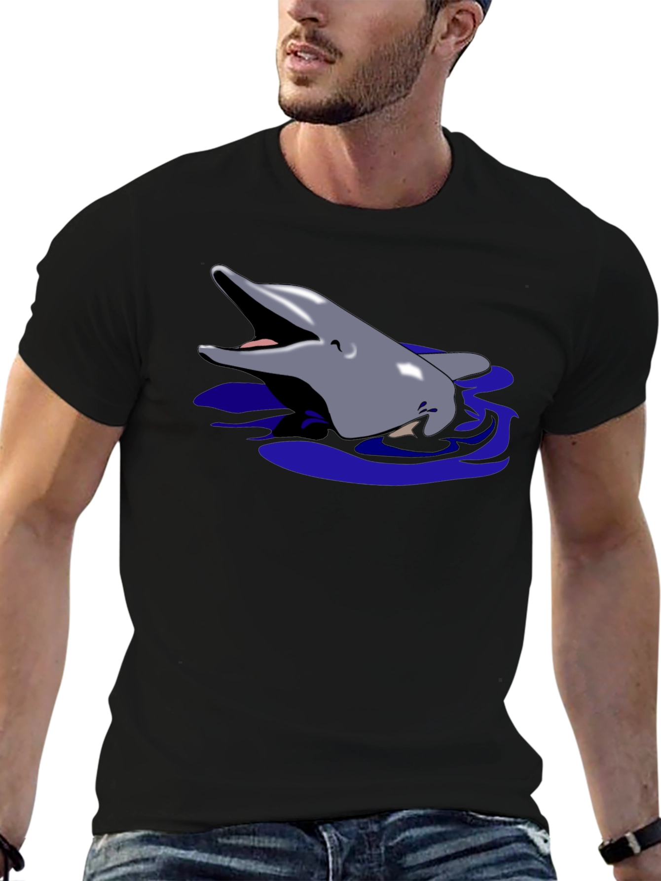 Black Dolphin Graphic Tee - Black Cotton T-Shirt view 6