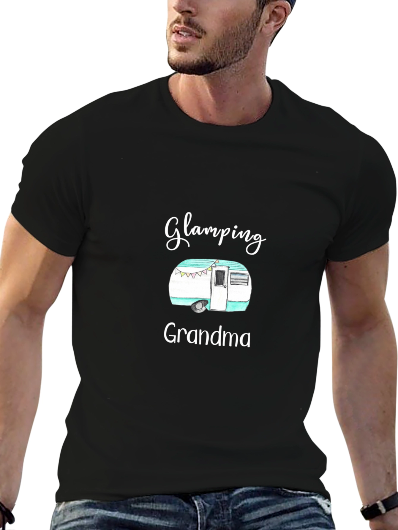 Black Glamping Grandma T-Shirt - Novelty Camping Apparel view 6