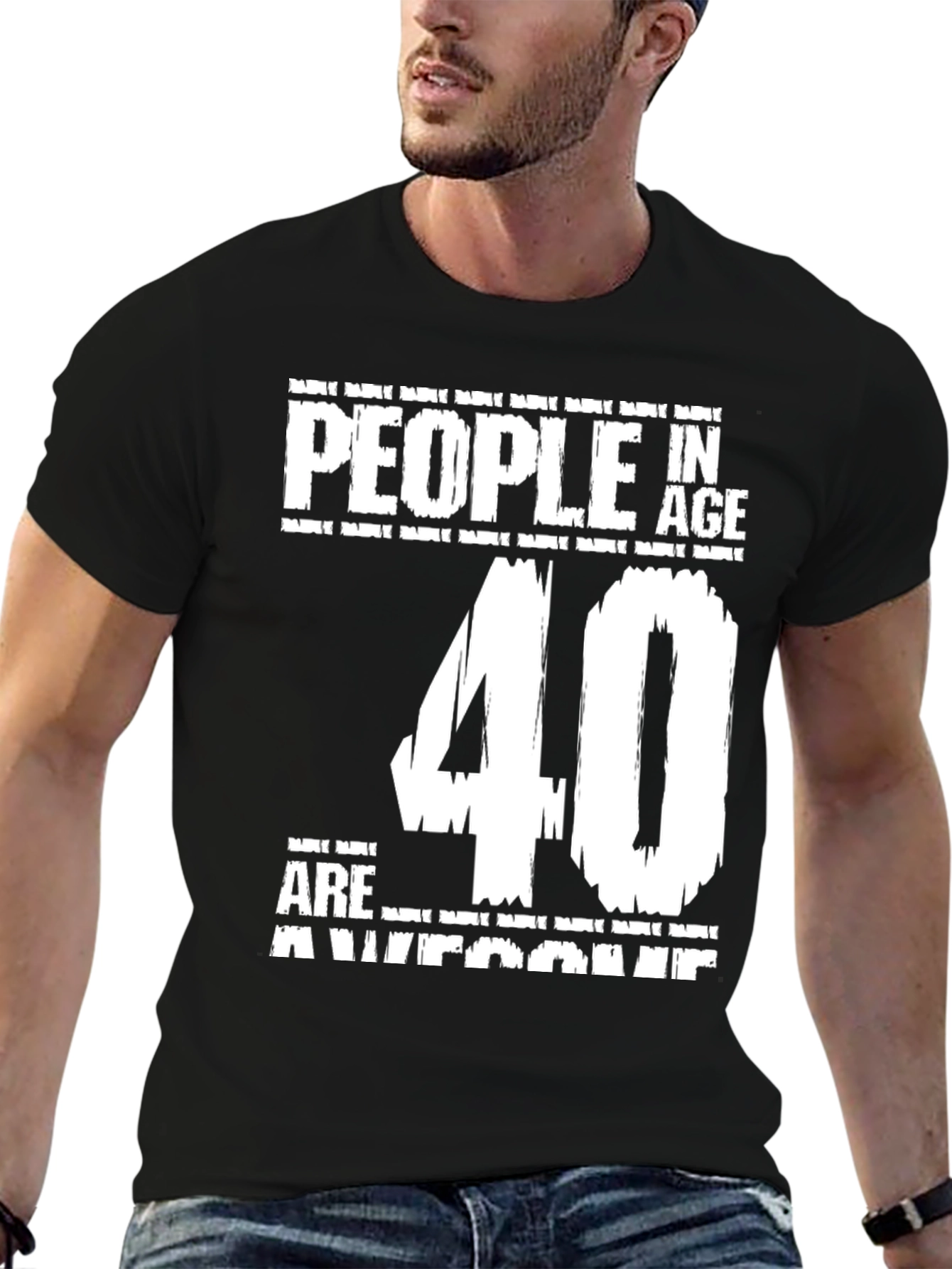 Black Funny 40th Birthday T-Shirt - People in Age 40 are Awesome view 6