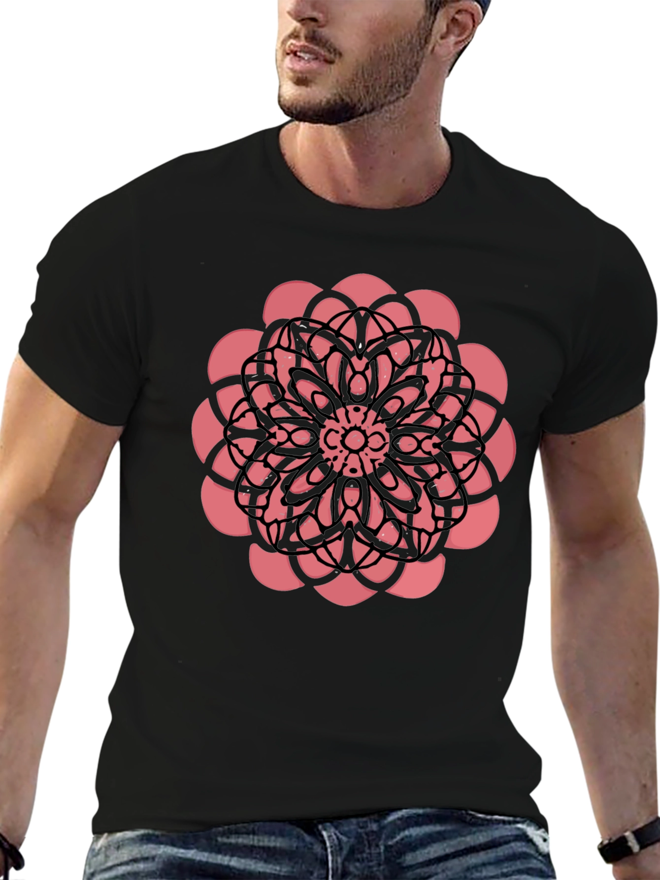Black Black Tee with Floral Mandala Graphic view 6