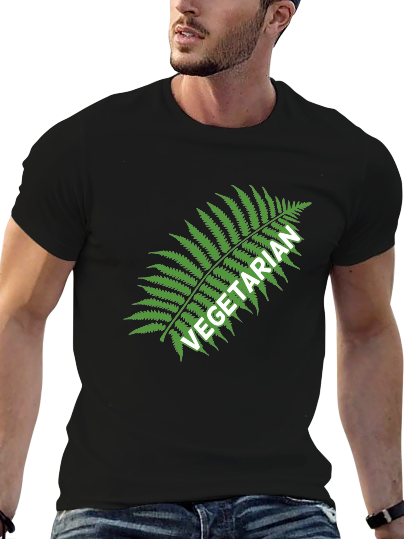 Black Vegetarian Fern Graphic Tee - Black Cotton T-Shirt view 6