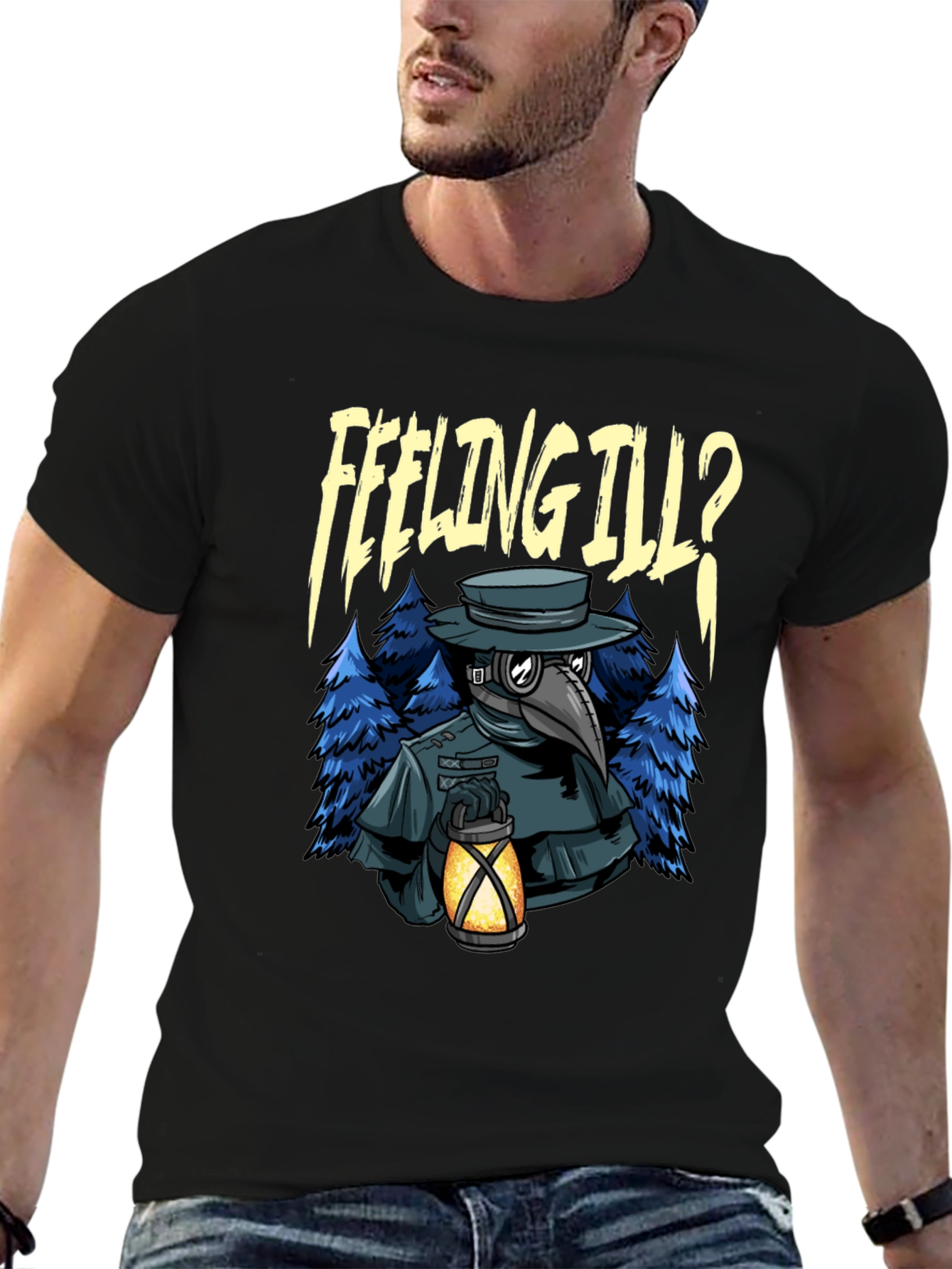 Black Feeling Ill? Plague Doctor Graphic Tee view 6