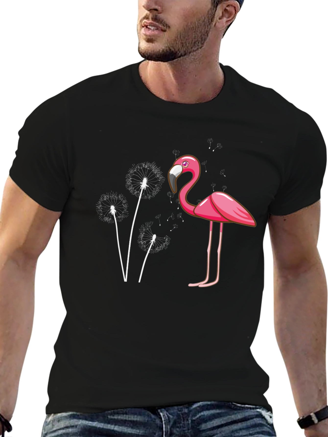 Black Flamingo Dandelion Graphic Tee - Trendy Black T-Shirt view 6