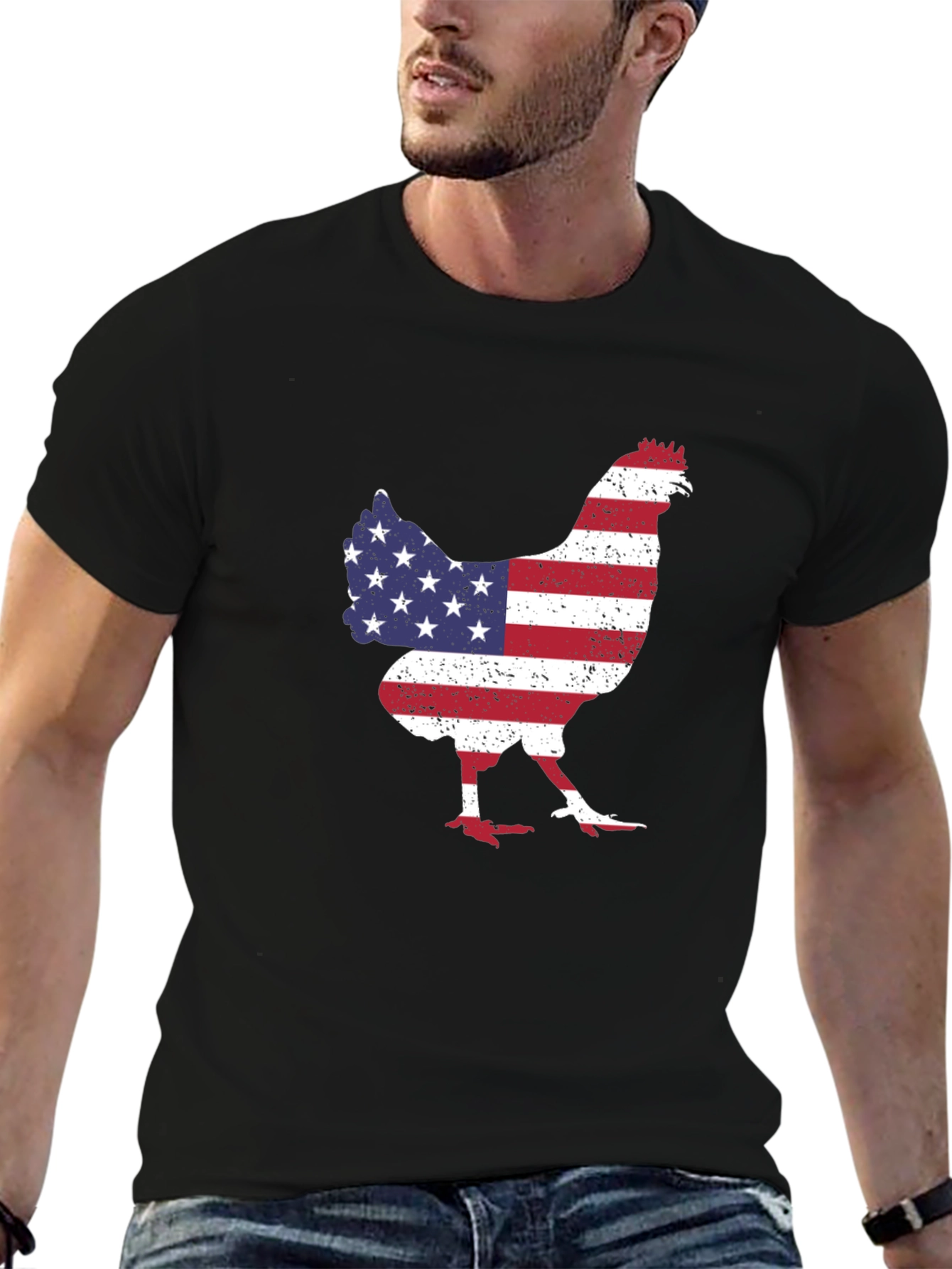 Black American Flag Chicken Graphic Tee view 6