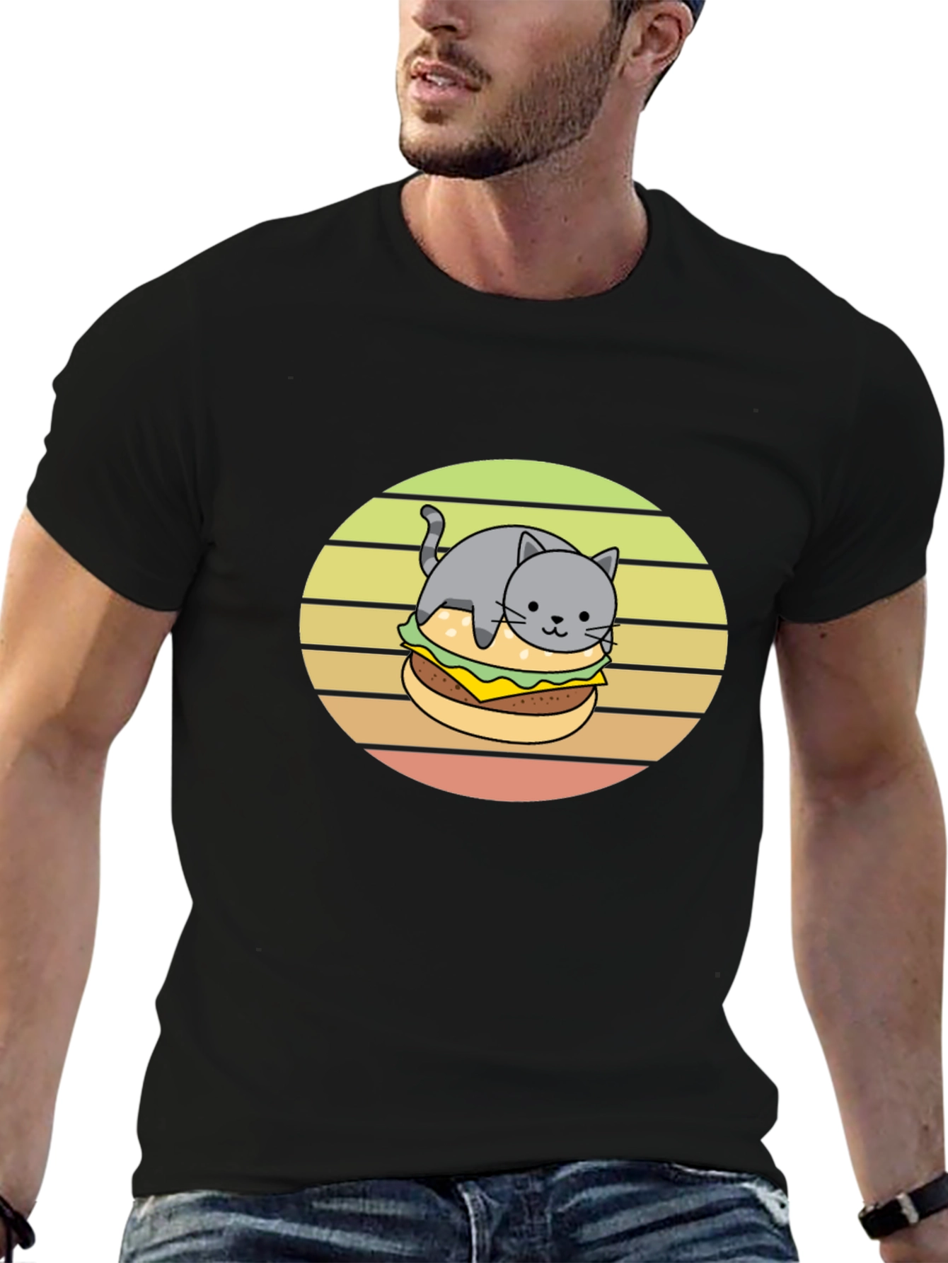 Black Cat Burger T-Shirt Funny Tee view 6